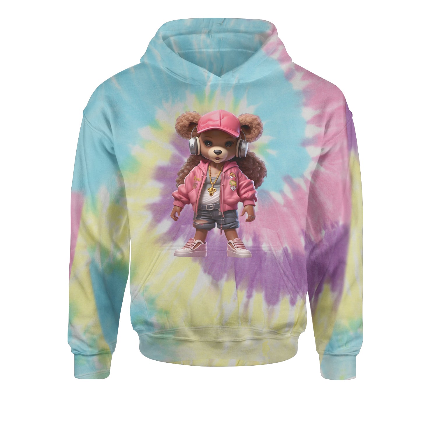 Pink Female Urban Graffiti BearYouth-Sized Hoodie Tie-Dye Jelly Bean