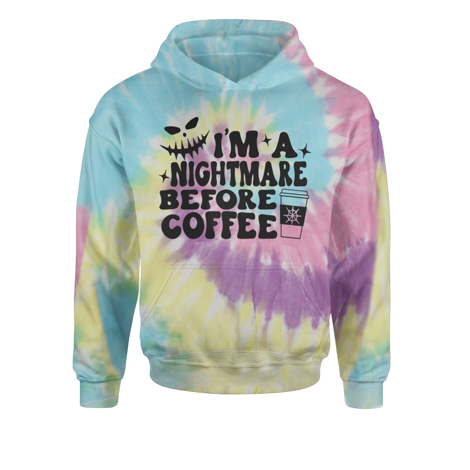 I'm A Nightmare Before Coffee Youth-Sized Hoodie Tie-Dye Jelly Bean