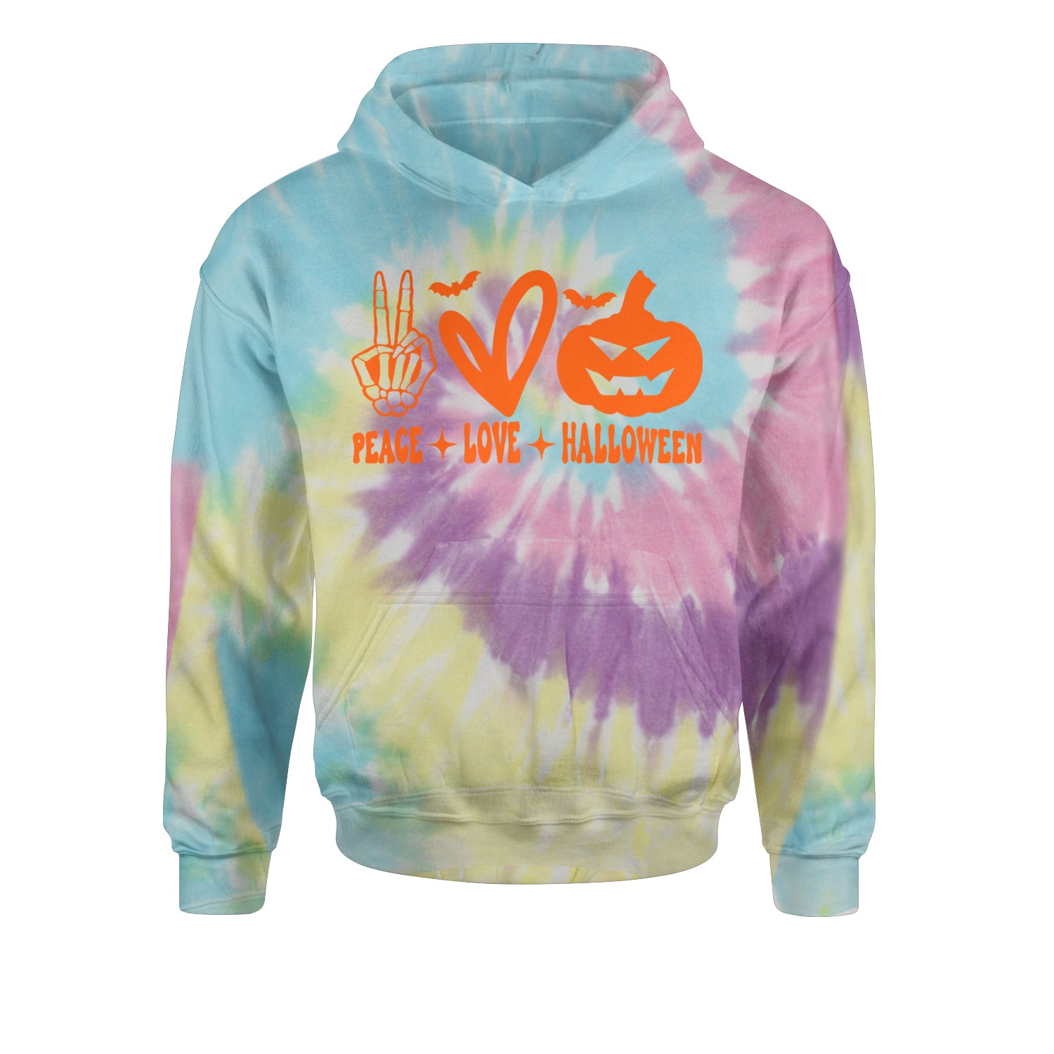 Peace, Love and Halloween Youth-Sized Hoodie Tie-Dye Jelly Bean