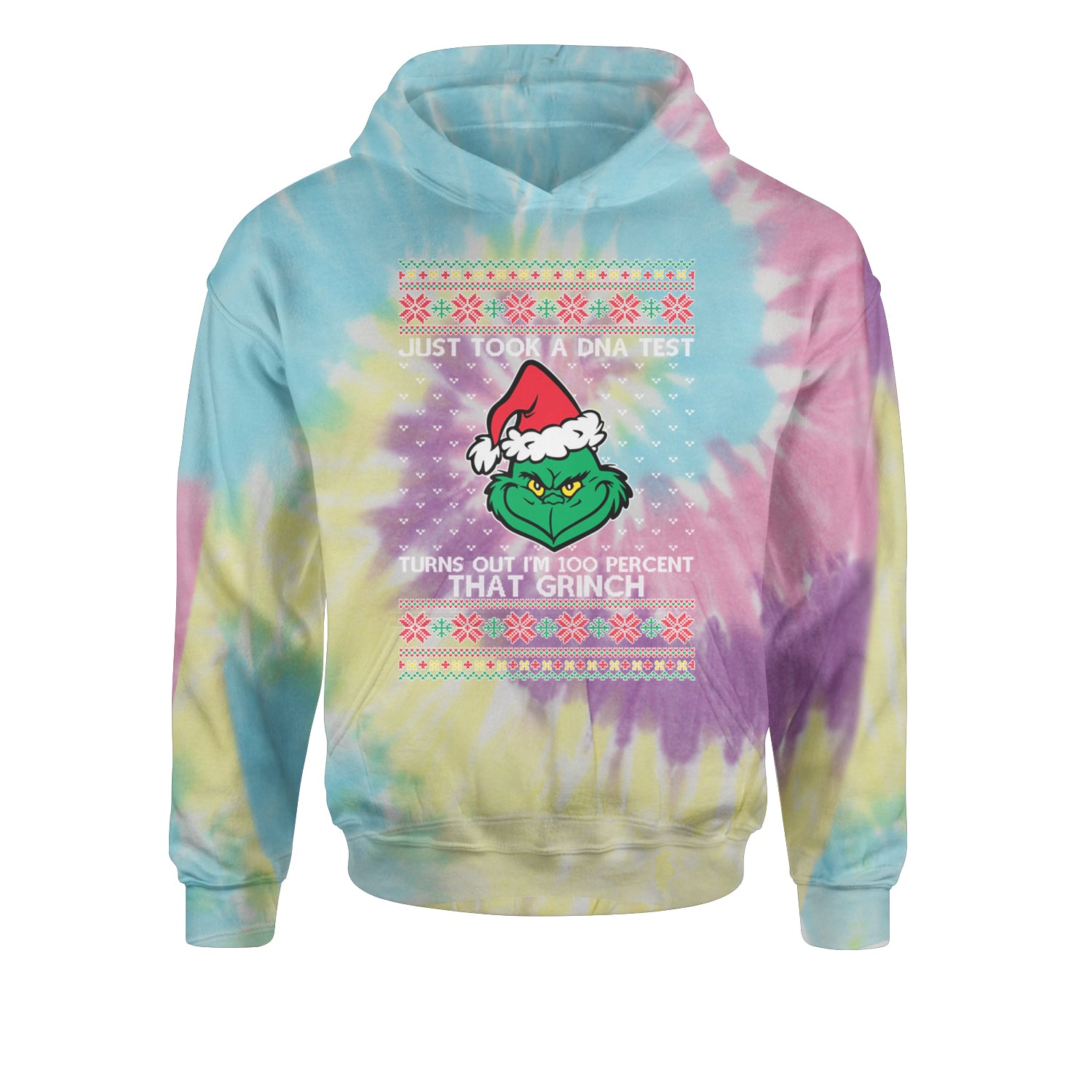 One Hundred Percent That Gr-nch Ugly Christmas Youth-Sized Hoodie Tie-Dye Jelly Bean