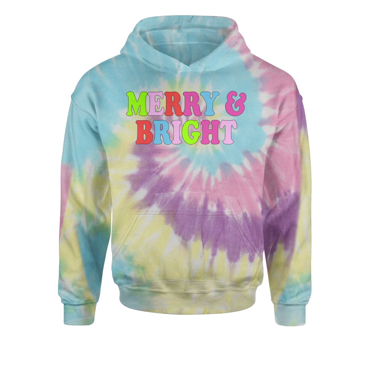 Merry and Bright Festive Christmas HolidayYouth-Sized Hoodie Tie-Dye Jelly Bean