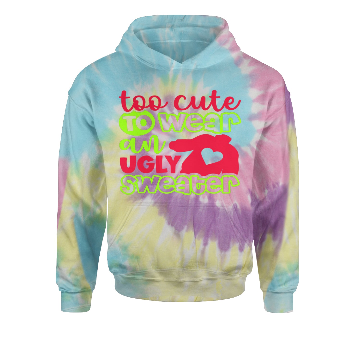 Too Cute to Wear an Ugly Christmas SweaterYouth-Sized Hoodie Tie-Dye Jelly Bean