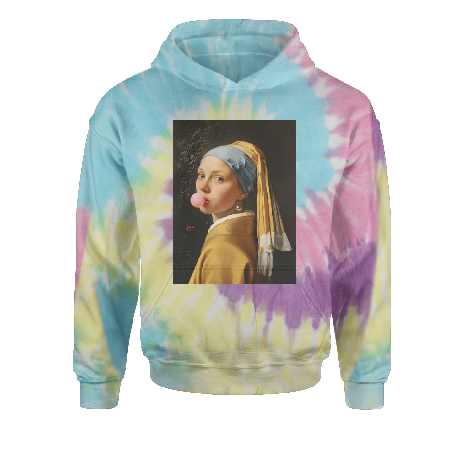 Girl with a Pearl Earring Bubble Gum Contemporary Art Youth-Sized Hoodie Tie-Dye Jelly Bean