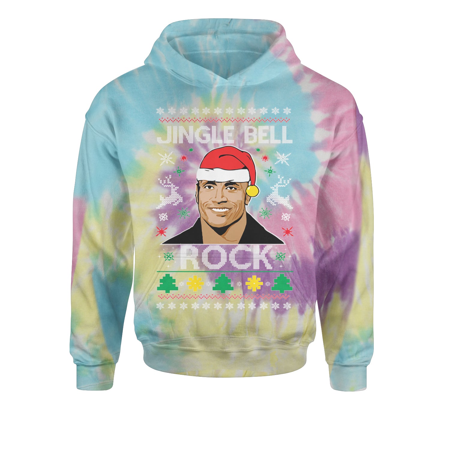 Jingle Bell Rock Ugly Christmas Youth-Sized Hoodie Tie-Dye Jelly Bean