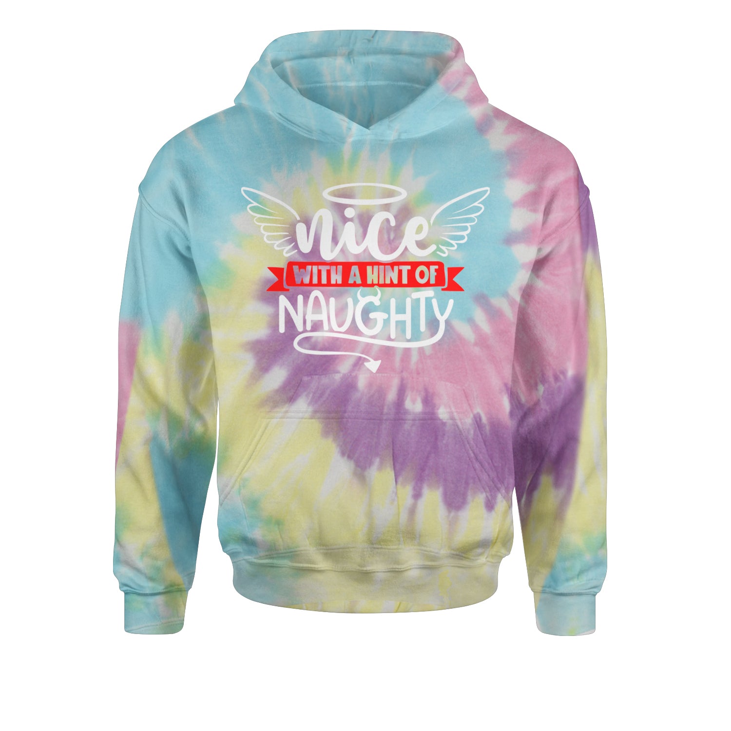 Nice with a Hint of Naughty Christmas Youth-Sized Hoodie Tie-Dye Jelly Bean