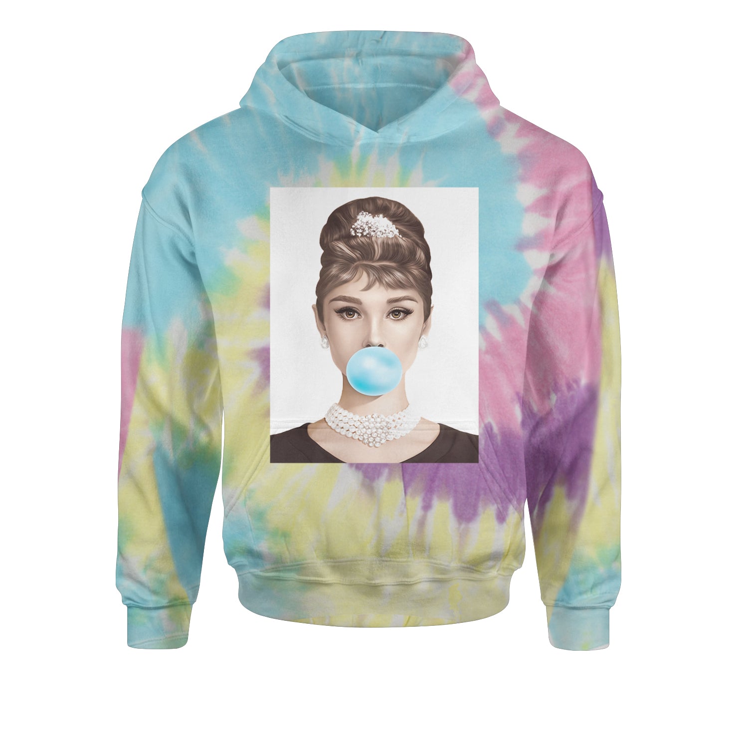 Audrey Hepburn Chewing Bubble Gum American Icon Youth-Sized Hoodie Tie-Dye Jelly Bean