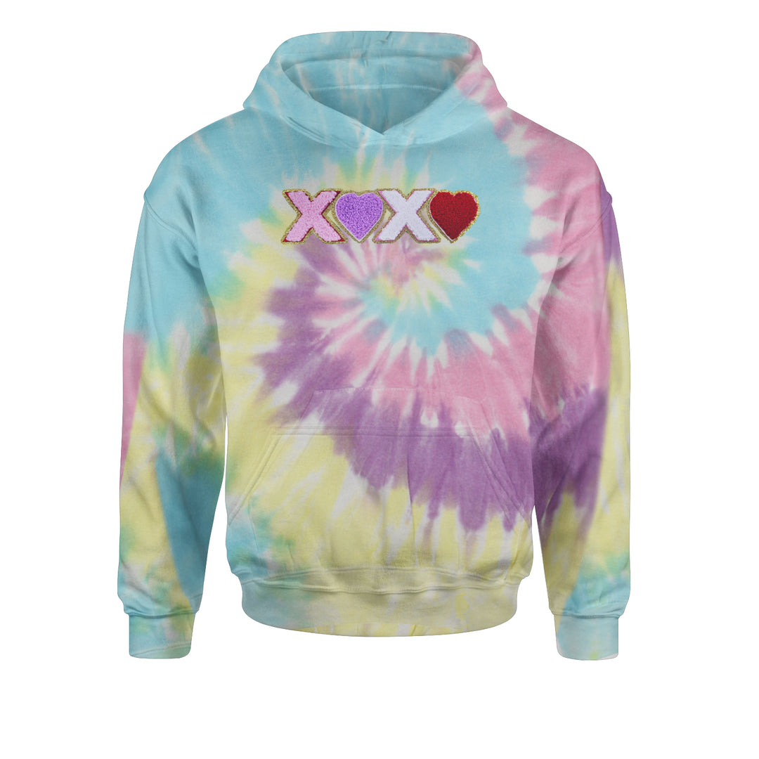 XOXO Chenille Patch Valentines DaysYouth-Sized Hoodie Tie-Dye Jelly Bean