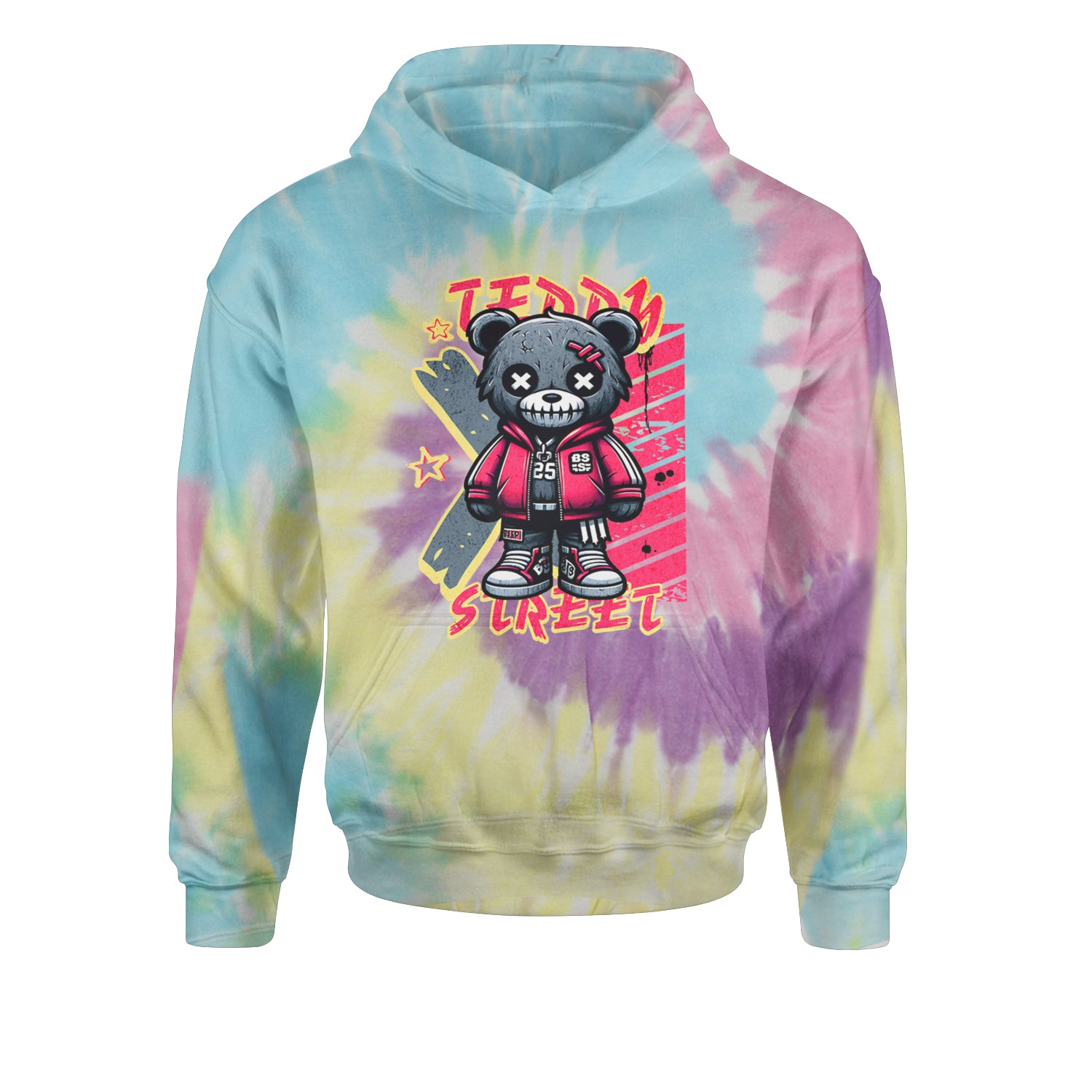 Teddy Attitude Urban Graffiti BearYouth-Sized Hoodie Tie-Dye Jelly Bean