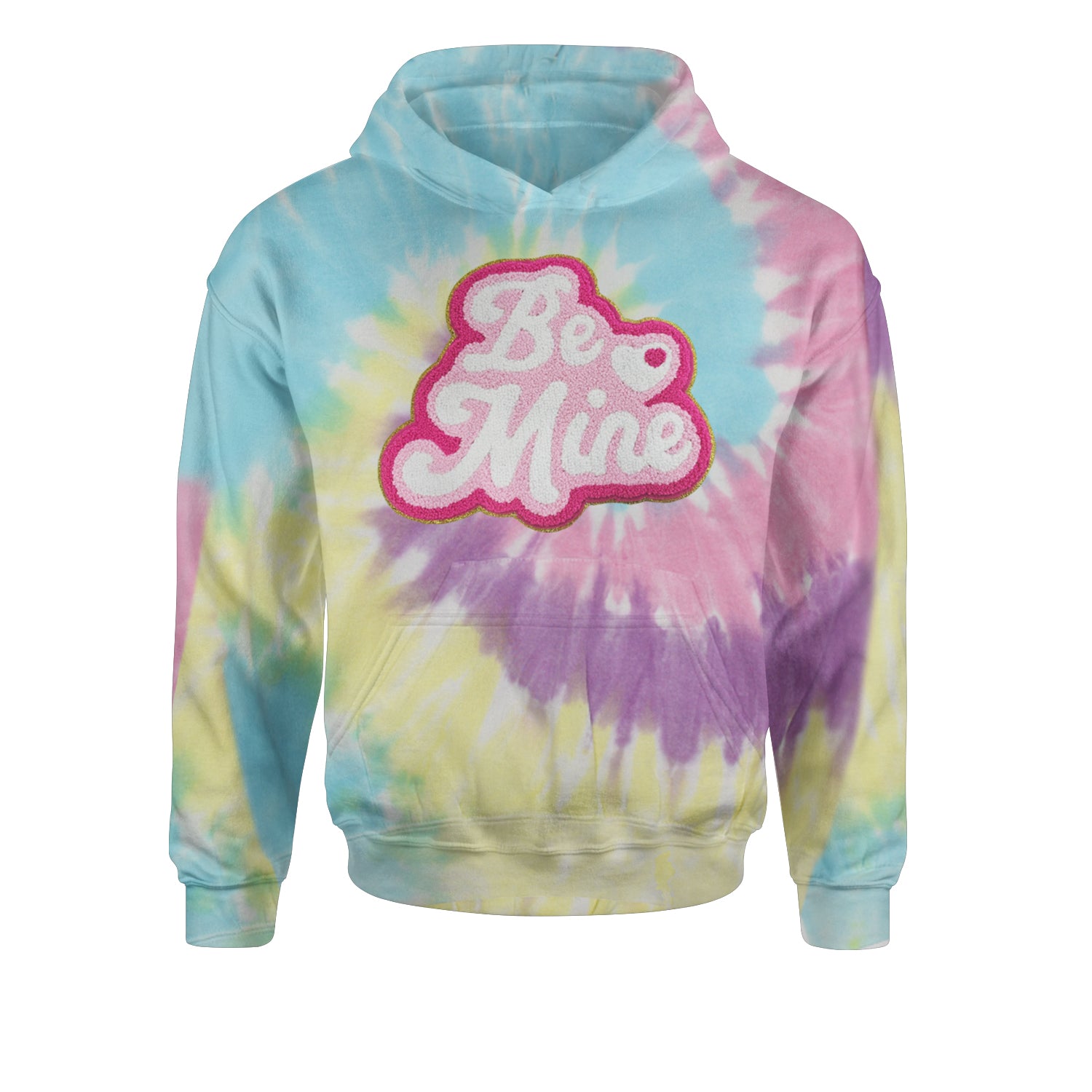 Be Mine Chenille Patch Valentines DaysYouth-Sized Hoodie Tie-Dye Jelly Bean