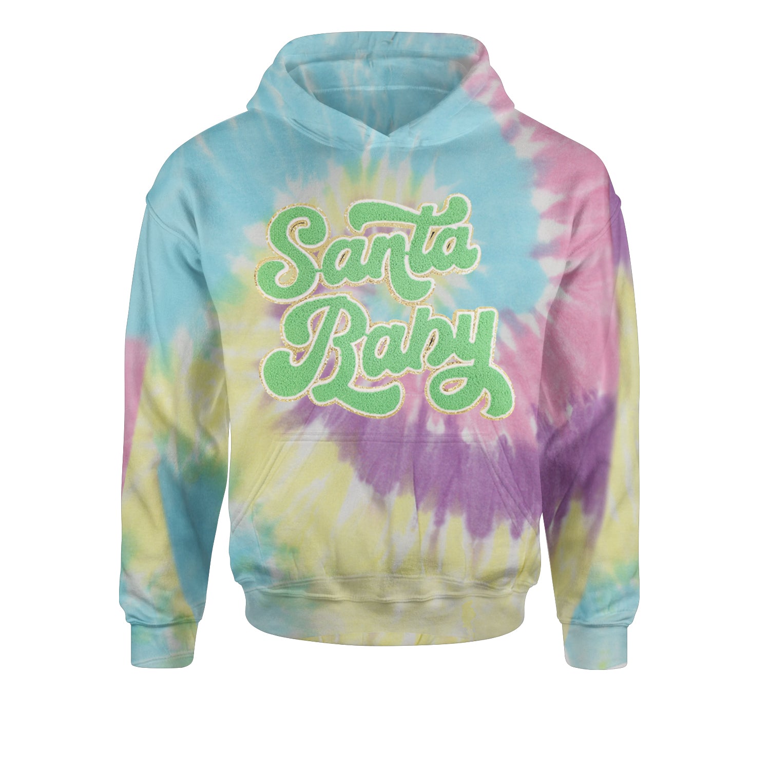 Green Santa Baby Chenille PatchYouth-Sized Hoodie Tie-Dye Jelly Bean