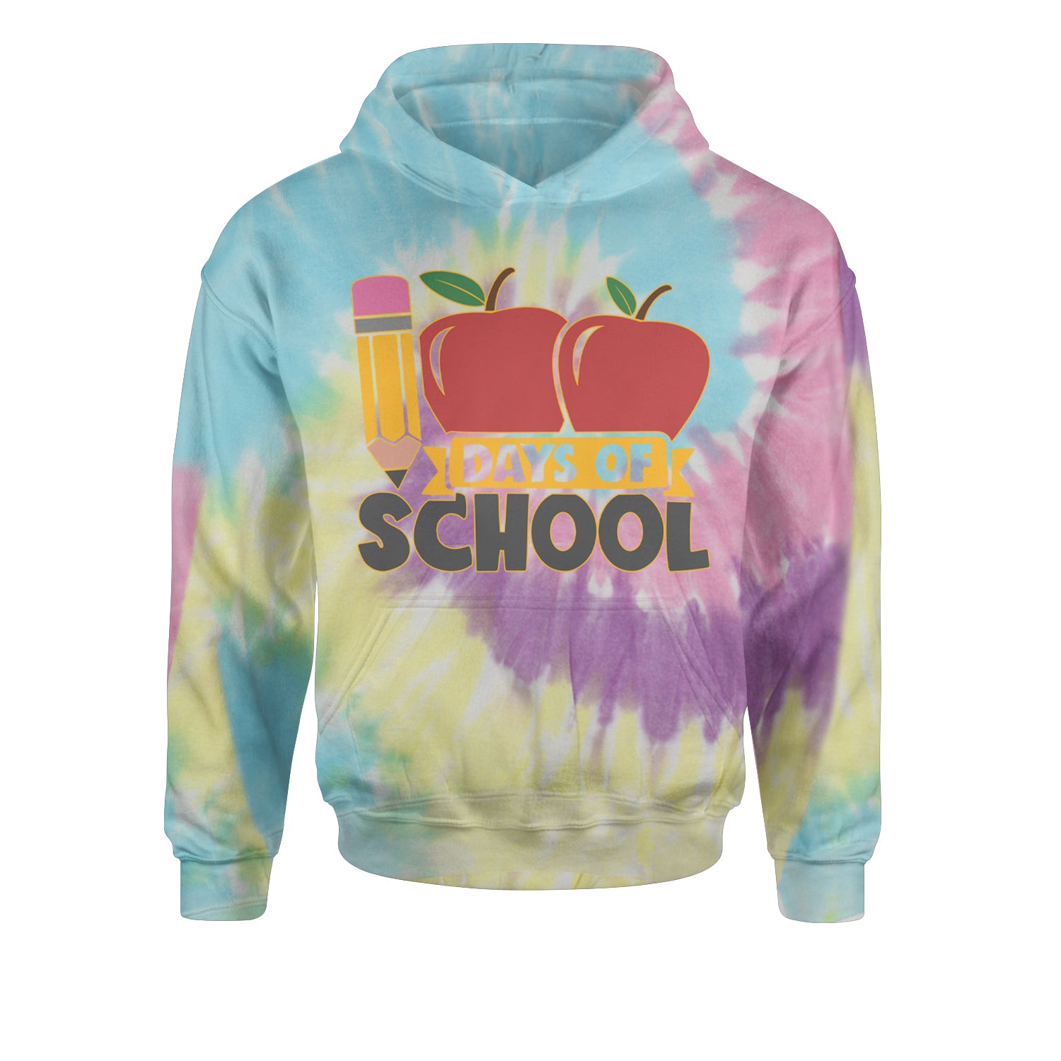 100 Days Of School Apple PencilYouth-Sized Hoodie Tie-Dye Jelly Bean