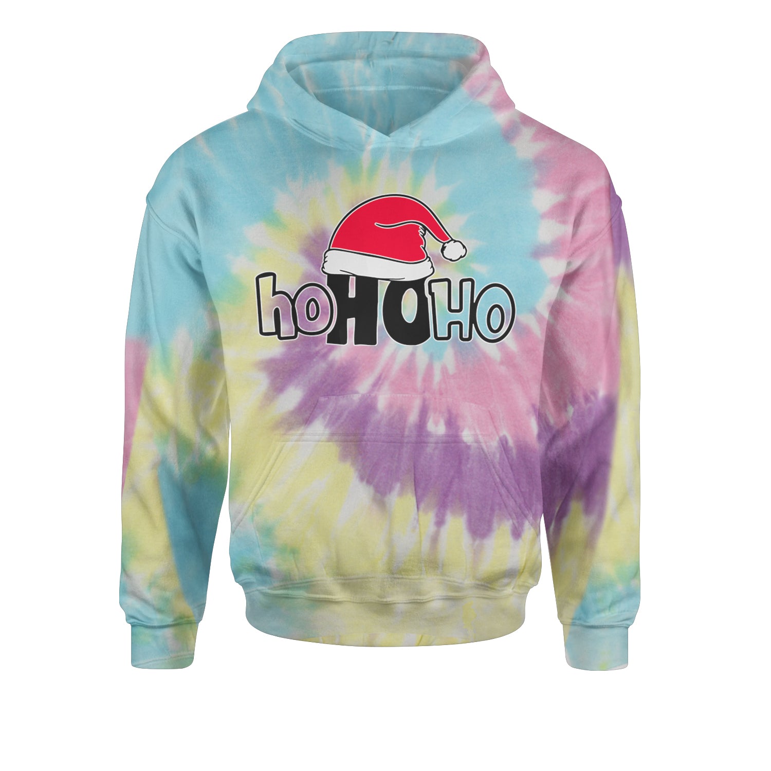 Ho Ho Ho Santa Christmas HatYouth-Sized Hoodie Tie-Dye Jelly Bean