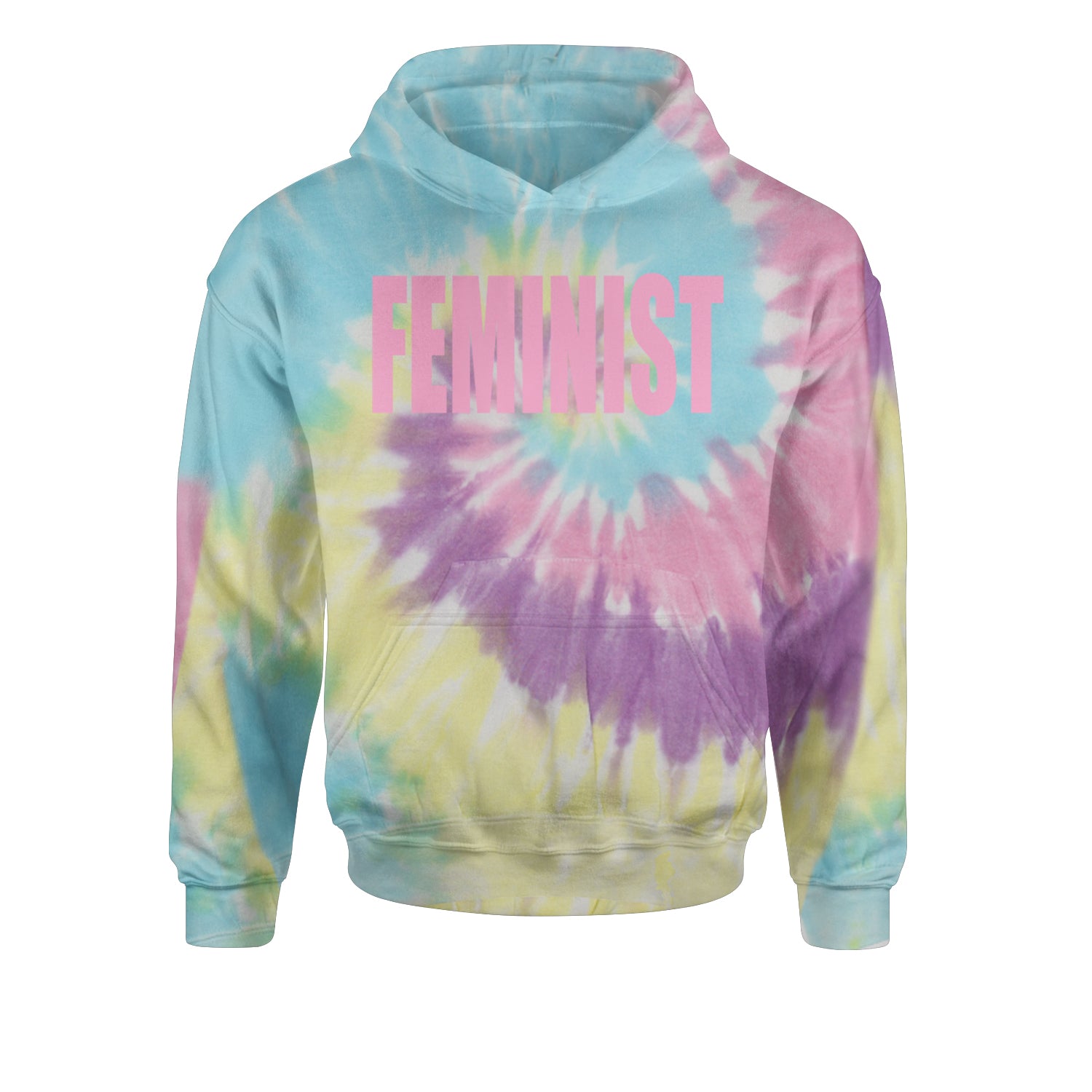 Feminist (Pink Print) Youth-Sized Hoodie Tie-Dye Jelly Bean