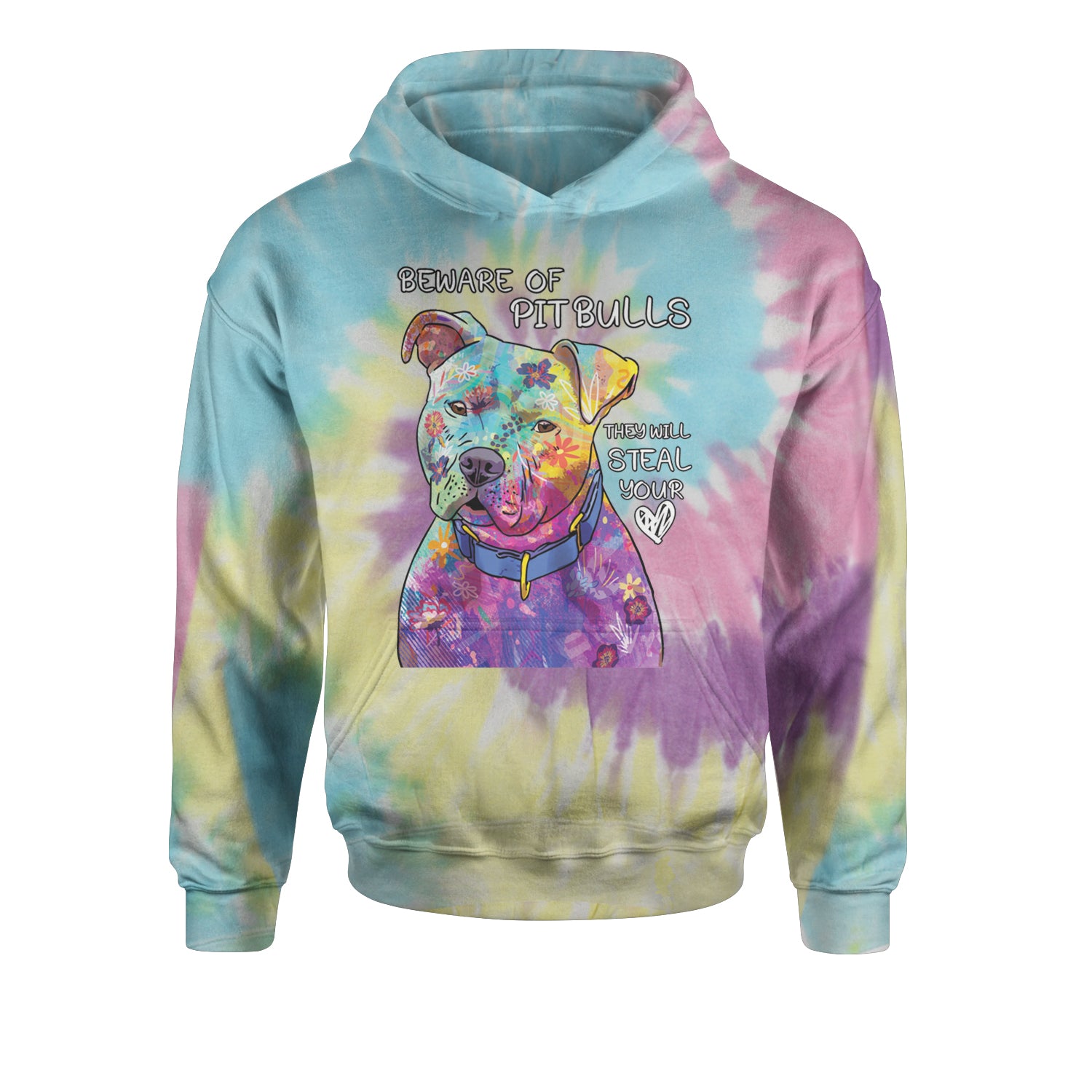 Beware Of Pit Bulls, They Will Steal Your Heart  Youth-Sized Hoodie Tie-Dye Jelly Bean