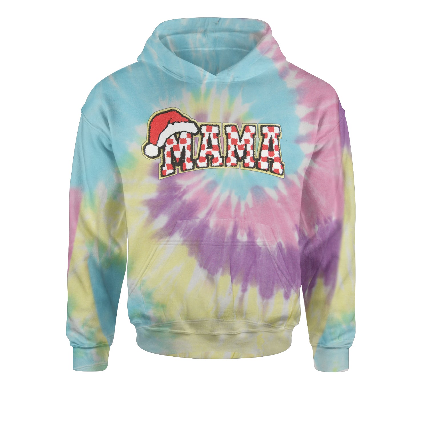 Mama Santa Hat Chenille PatchYouth-Sized Hoodie Tie-Dye Jelly Bean