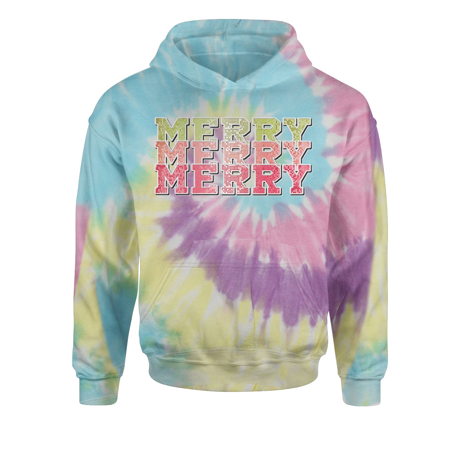 Merry Merry Merry Faux SequinsYouth-Sized Hoodie Tie-Dye Jelly Bean