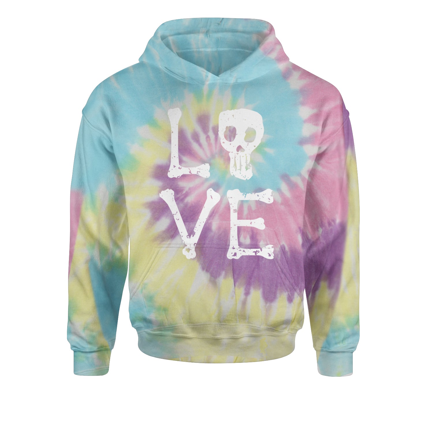 Love Skeleton Bones Youth-Sized Hoodie Tie-Dye Jelly Bean