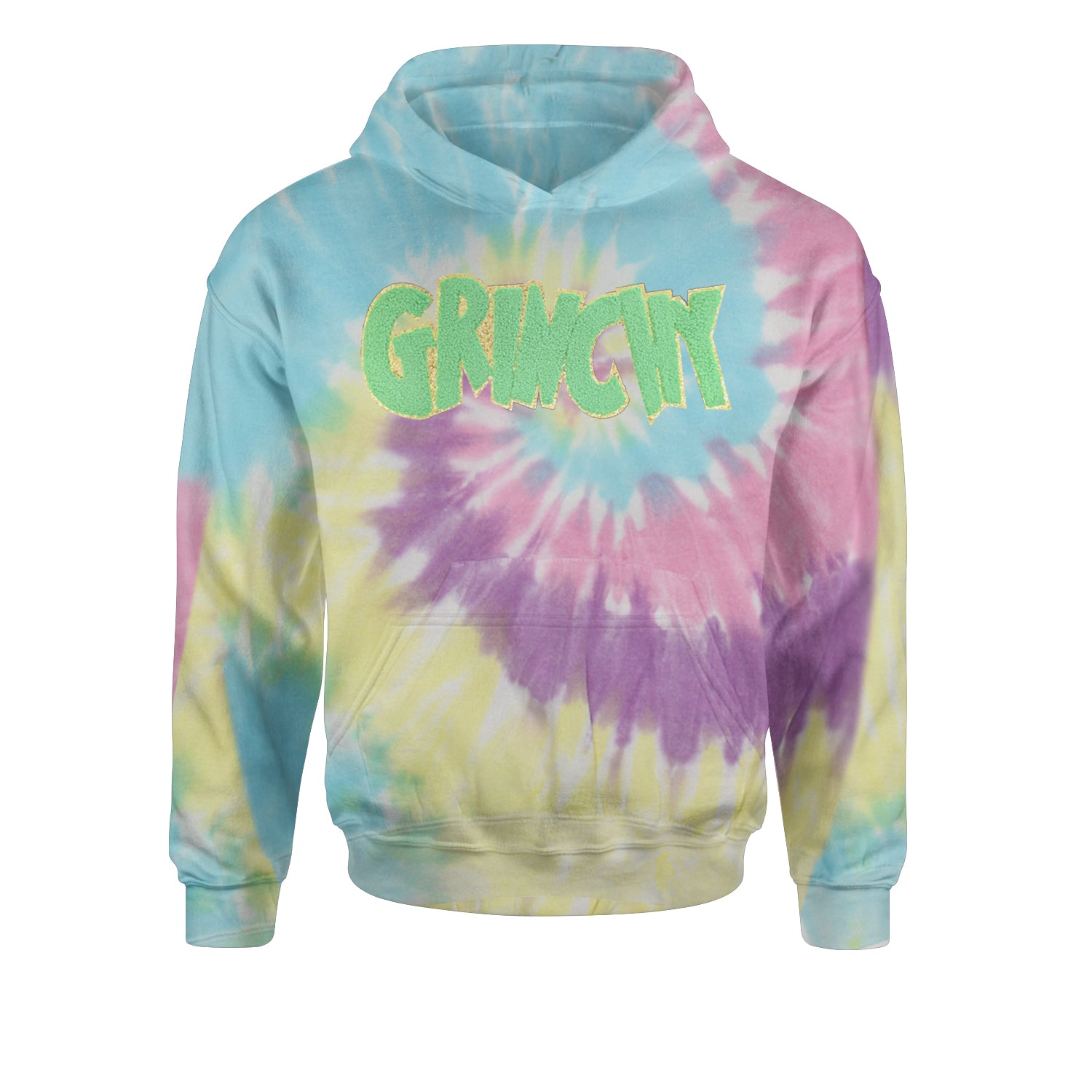 Green Gr-nchy Chenille PatchYouth-Sized Hoodie Tie-Dye Jelly Bean