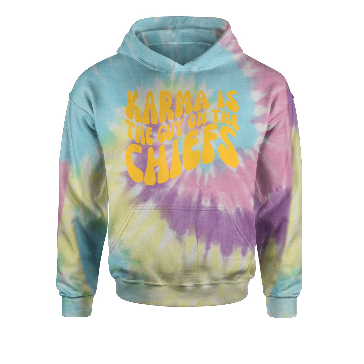 Karma Is The Guy On The Chiefs Boyfriend Youth-Sized Hoodie Tie-Dye Jelly Bean