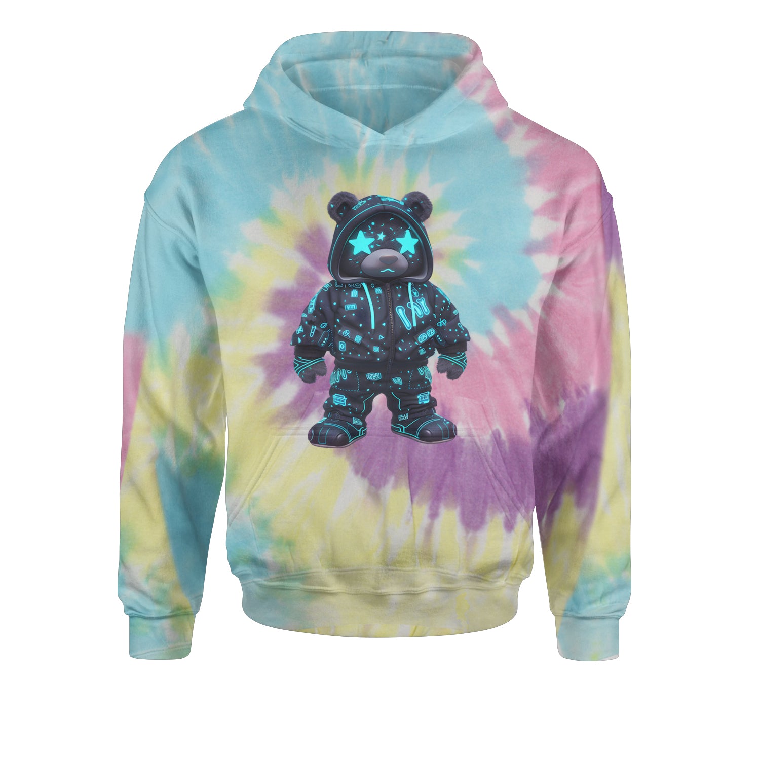 Starry Eyed Vaporwave Urban Graffiti BearYouth-Sized Hoodie Tie-Dye Jelly Bean