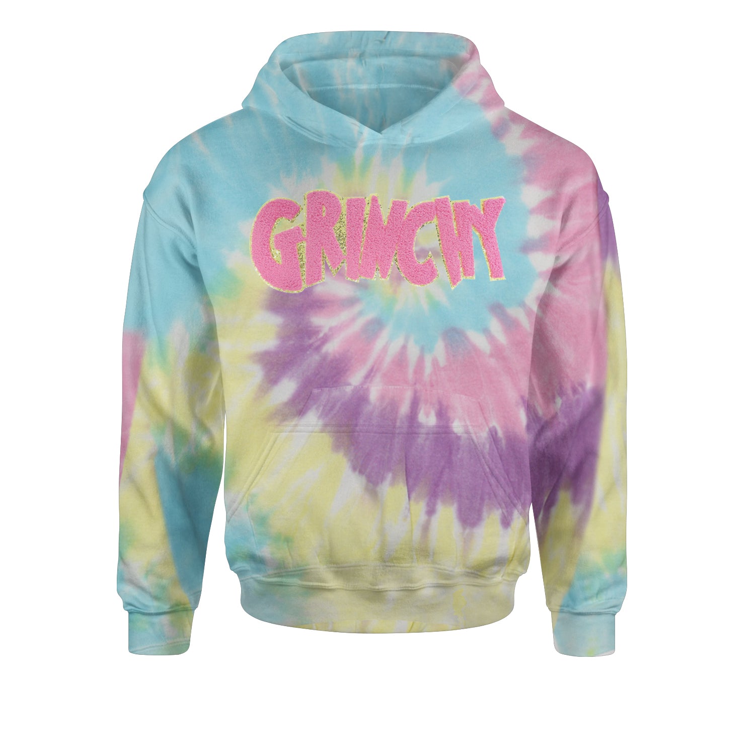 Pink Gr-nchy Chenille PatchYouth-Sized Hoodie Tie-Dye Jelly Bean