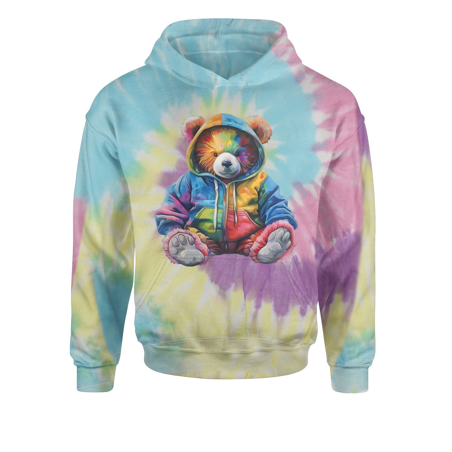 Rainbow Streetwear Urban Graffiti BearYouth-Sized Hoodie Tie-Dye Jelly Bean