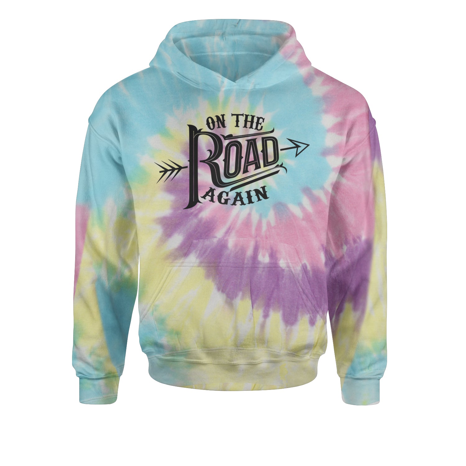 On The Road Again Hippy Country Music Youth-Sized Hoodie Tie-Dye Jelly Bean