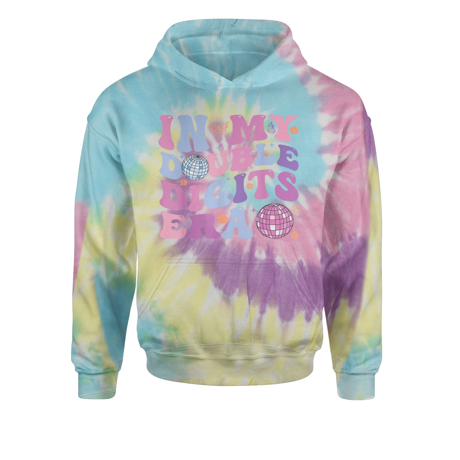 In My Double Digits Era Retro 10 Year Old 10th Birthday Youth-Sized Hoodie Tie-Dye Jelly Bean