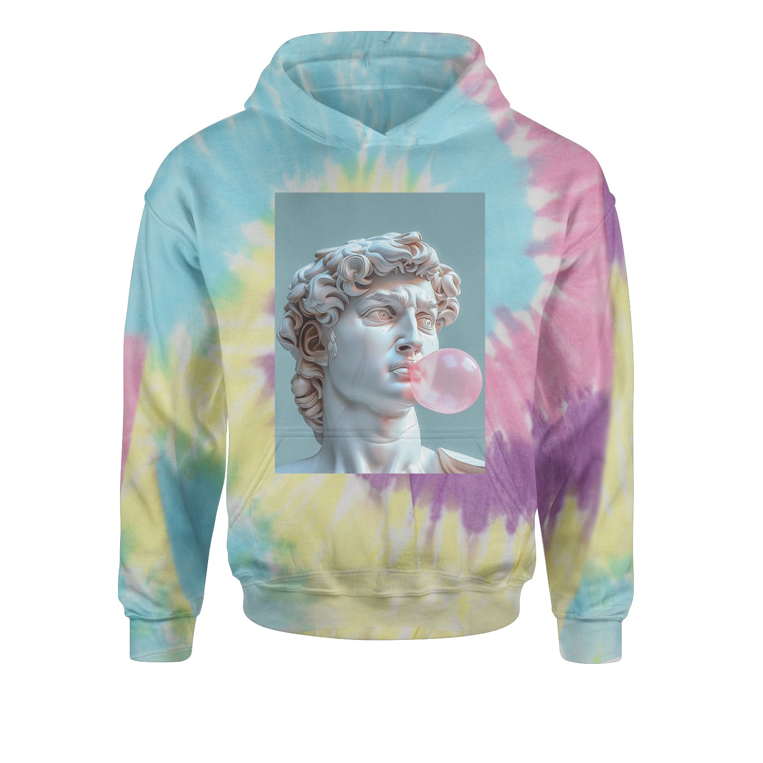 Michelangelo's David with Bubble Gum Contemporary Statue Art Youth-Sized Hoodie Tie-Dye Jelly Bean