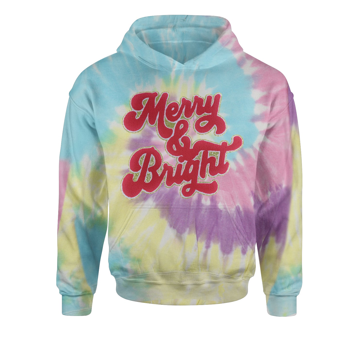 Merry & Bright Chenille GlitterYouth-Sized Hoodie Tie-Dye Jelly Bean