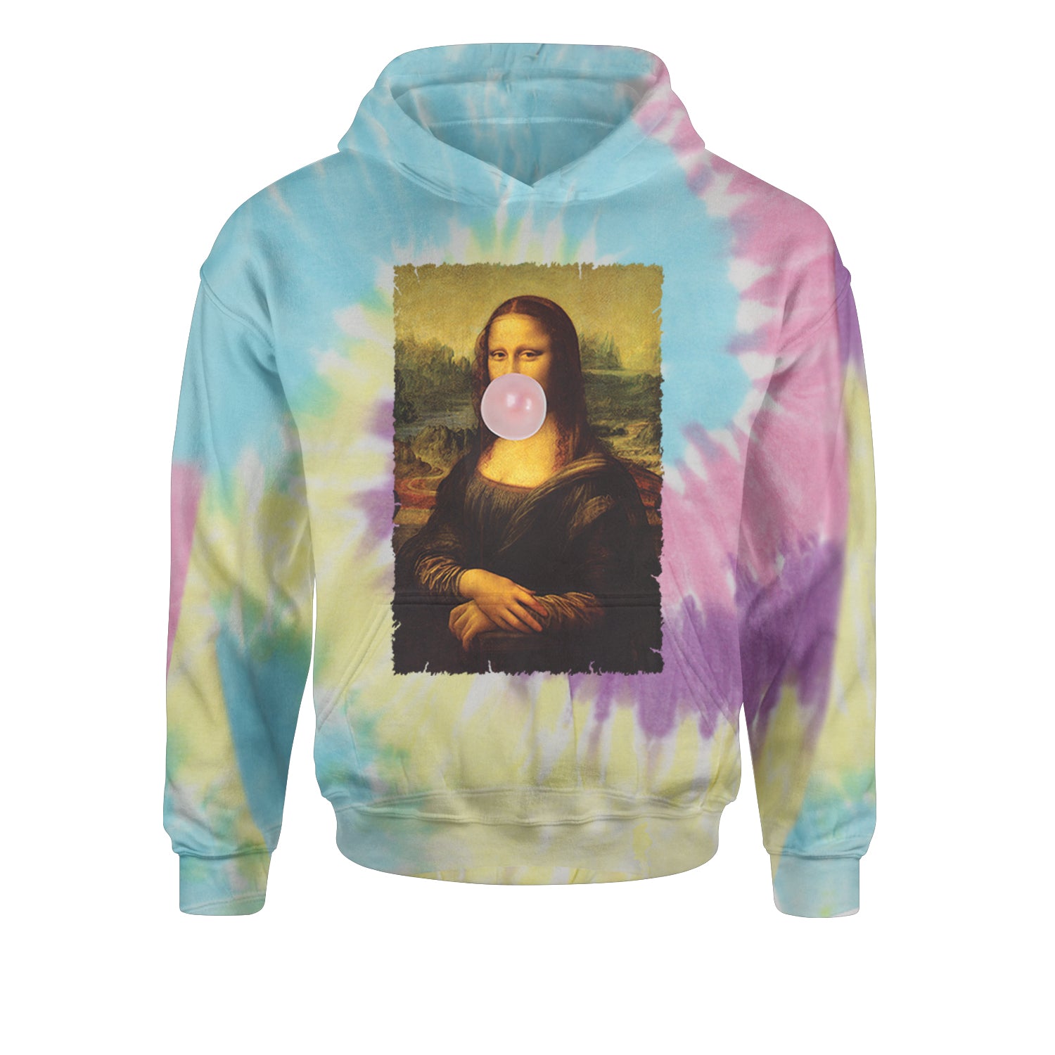 Mona Lisa Smile Pink Bubble Gum Da Vinci Icon Youth-Sized Hoodie Tie-Dye Jelly Bean