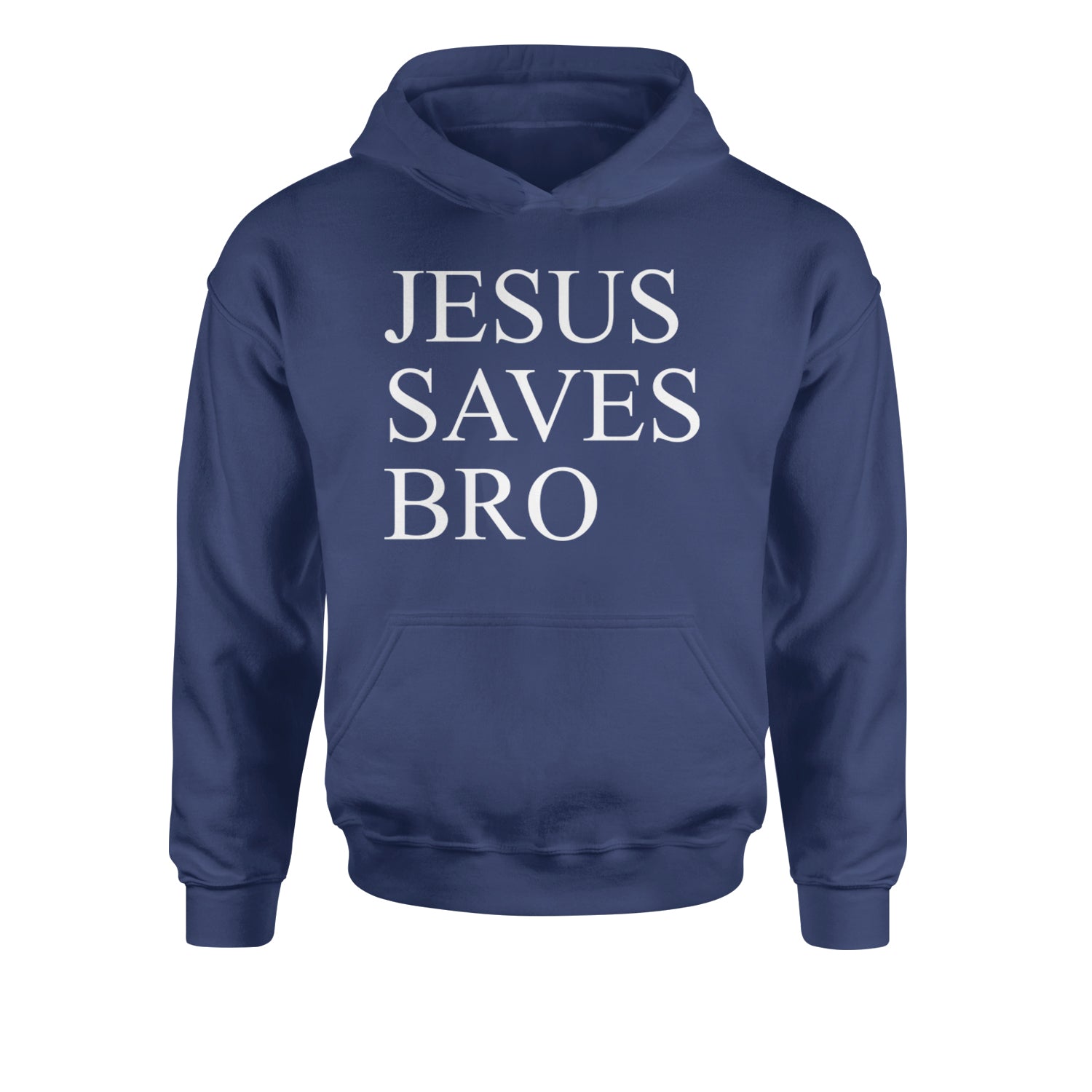 Jesus Saves Bro  Youth-Sized Hoodie Navy Blue