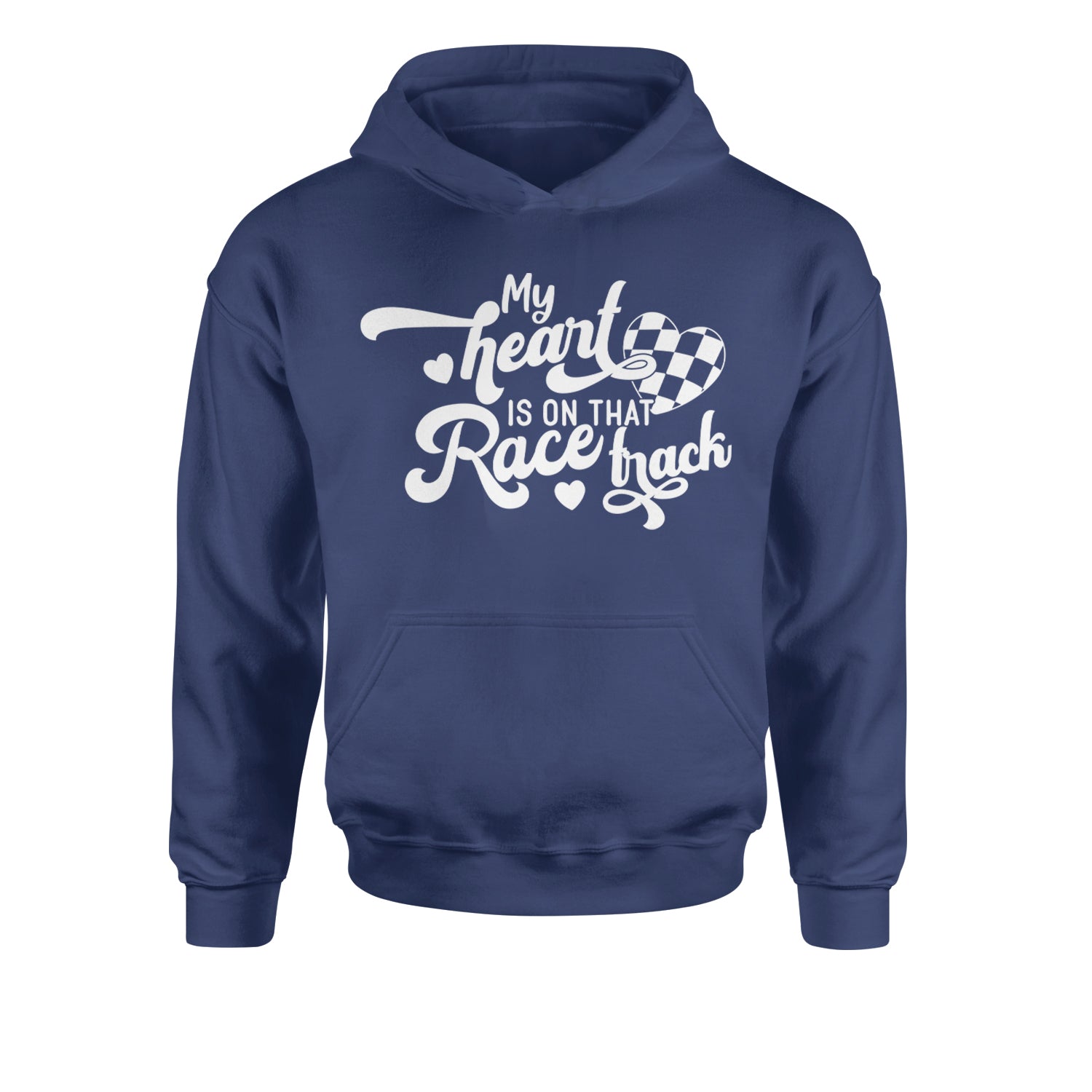 My Heart Is On That Race Track Youth-Sized Hoodie Navy Blue