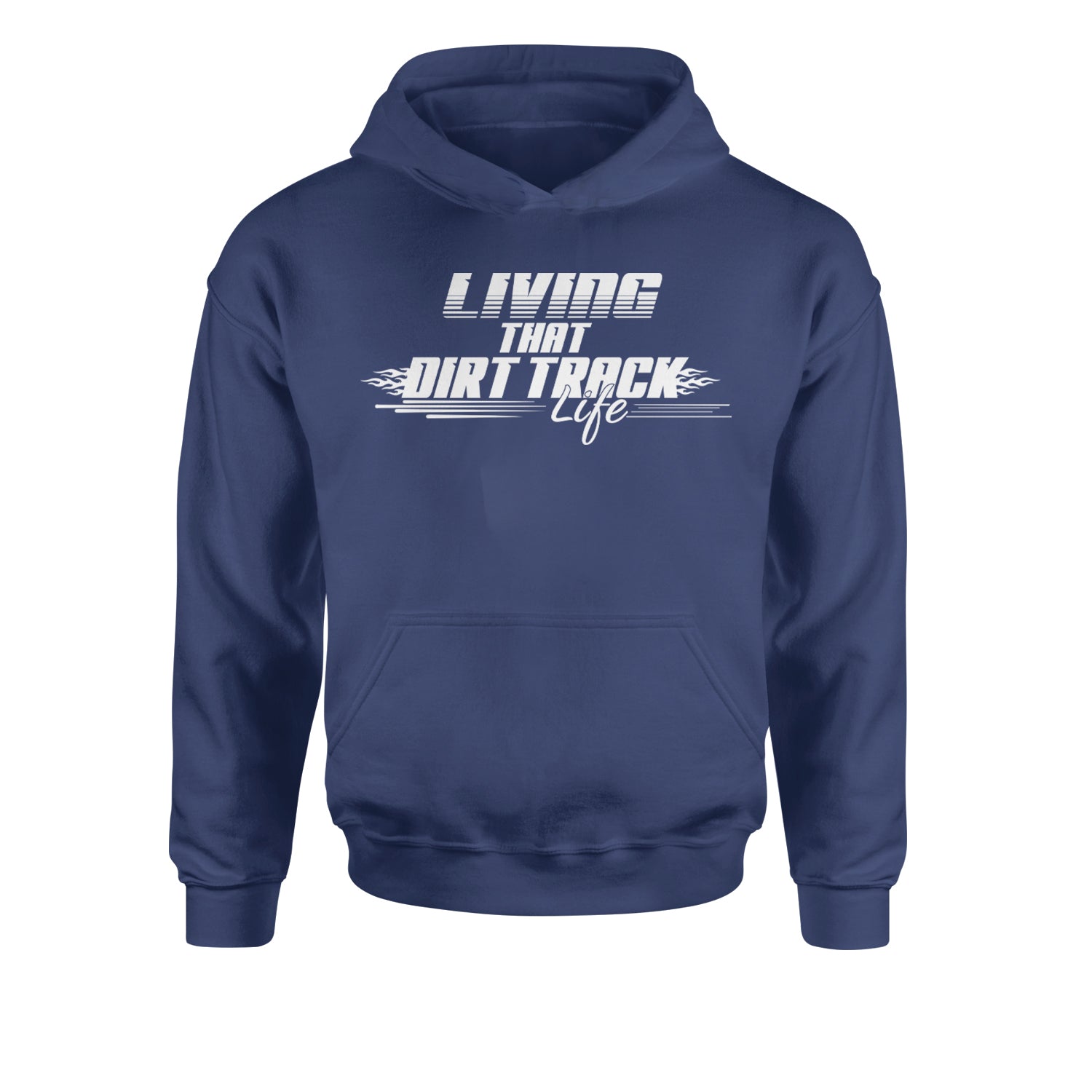 Living That Dirt Track Life Youth-Sized Hoodie Navy Blue