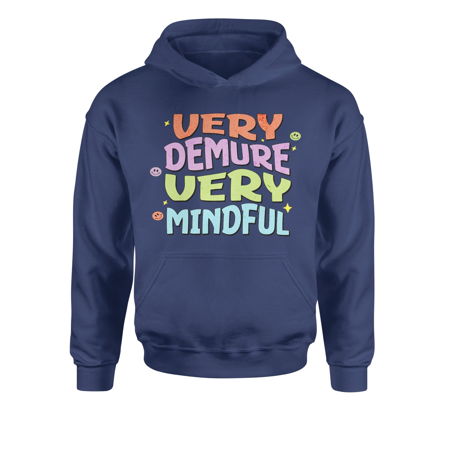 Very Demure, Very Mindful Youth-Sized Hoodie Navy Blue