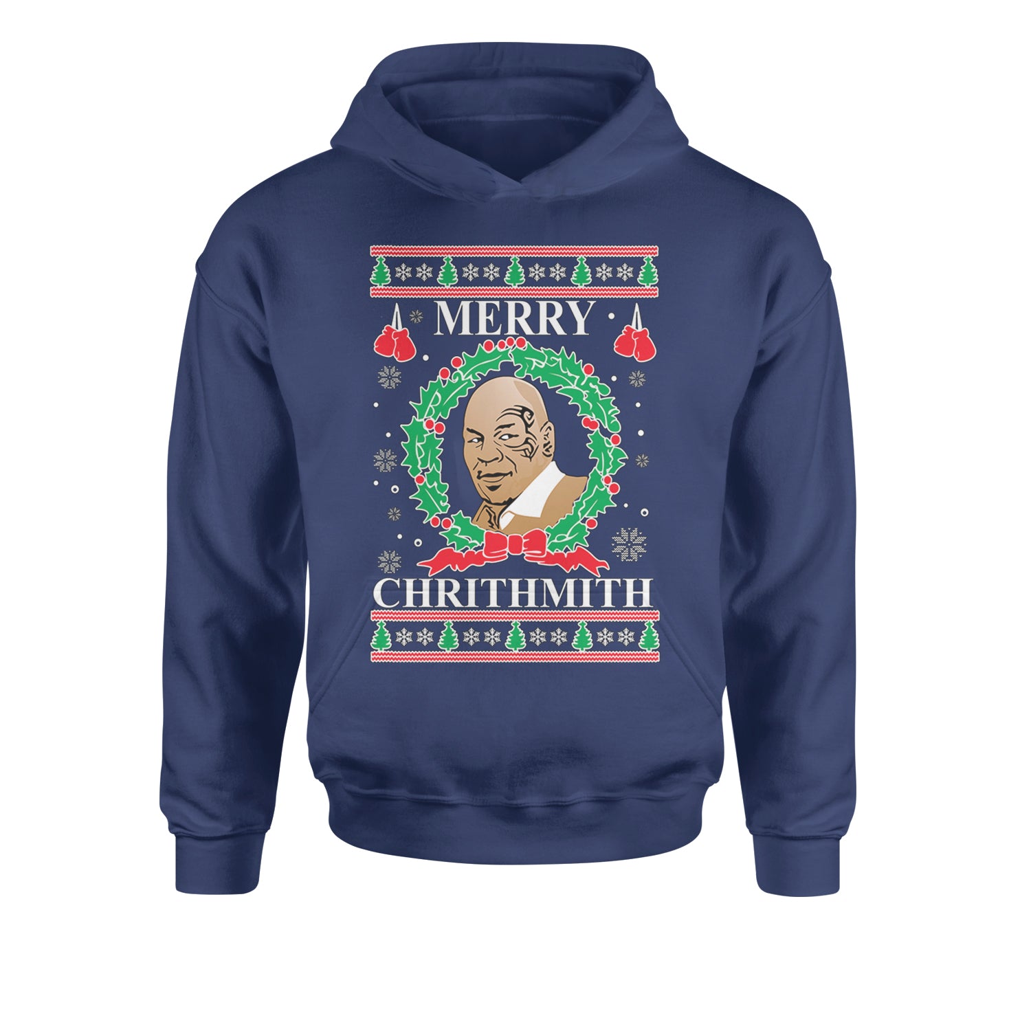 Merry Chrithmith Ugly ChristmasYouth-Sized Hoodie Navy Blue