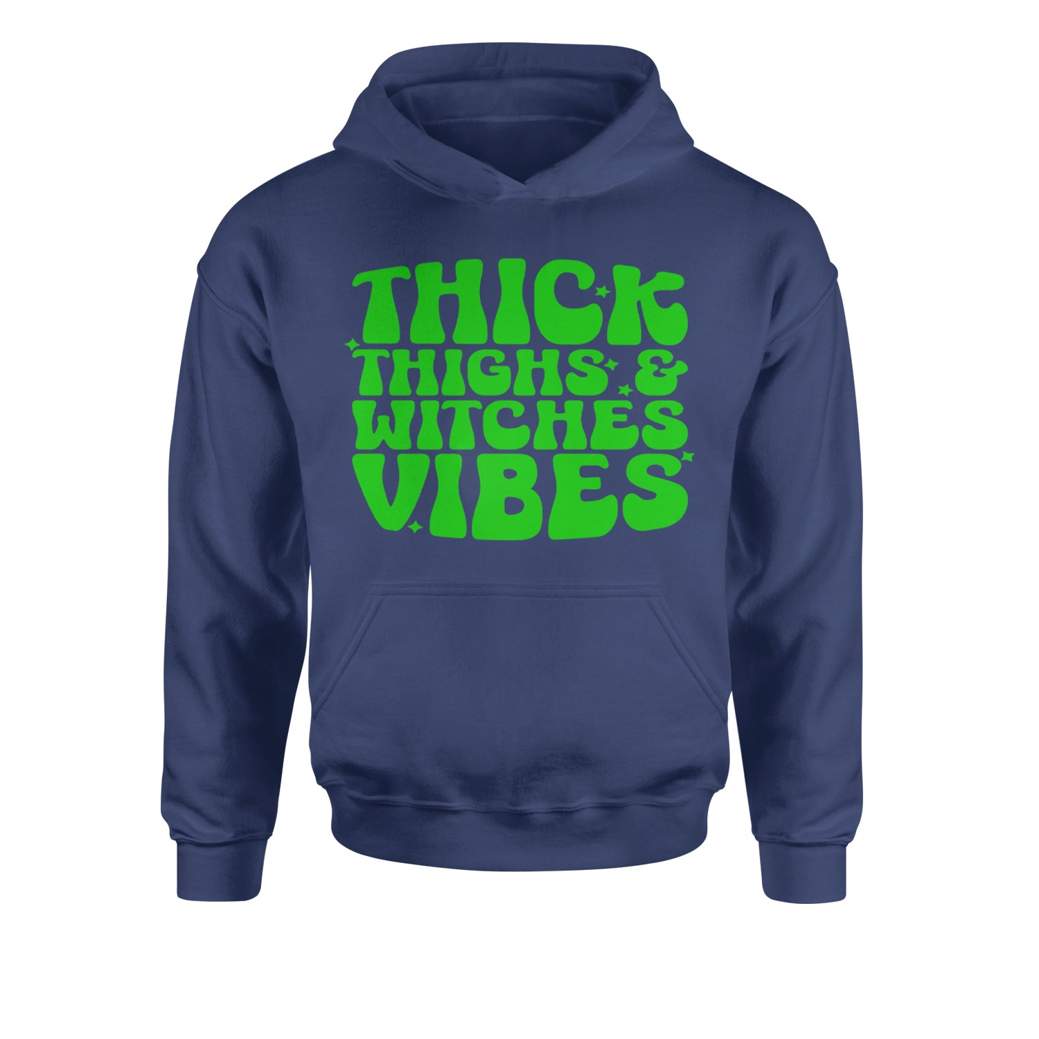 Thick Thighs And Witches Vibes Youth-Sized Hoodie Navy Blue