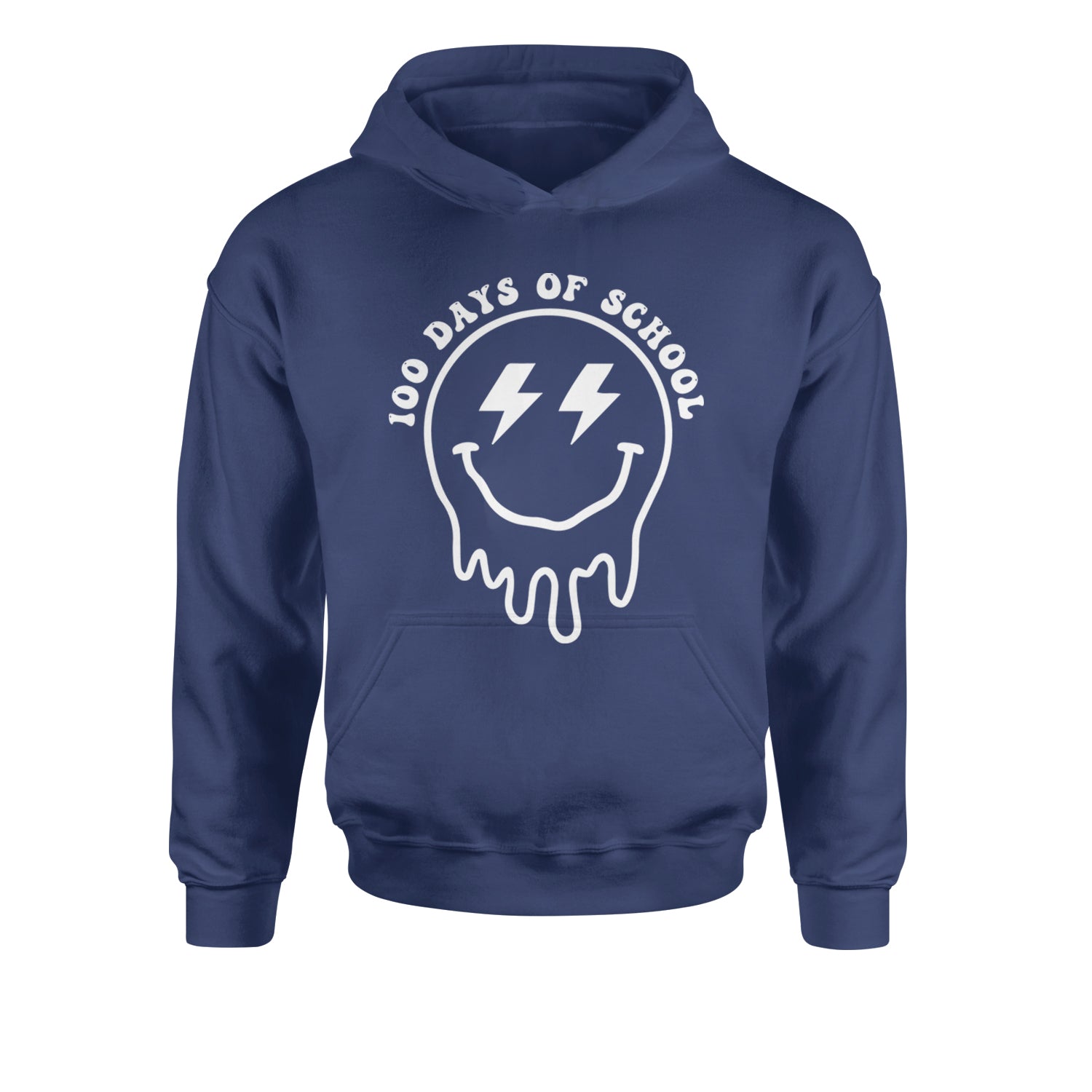 Melting Smile Face 100 Days Of School Youth-Sized Hoodie Navy Blue