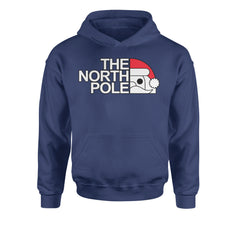 The North Pole Santa FaceYouth-Sized Hoodie Navy Blue