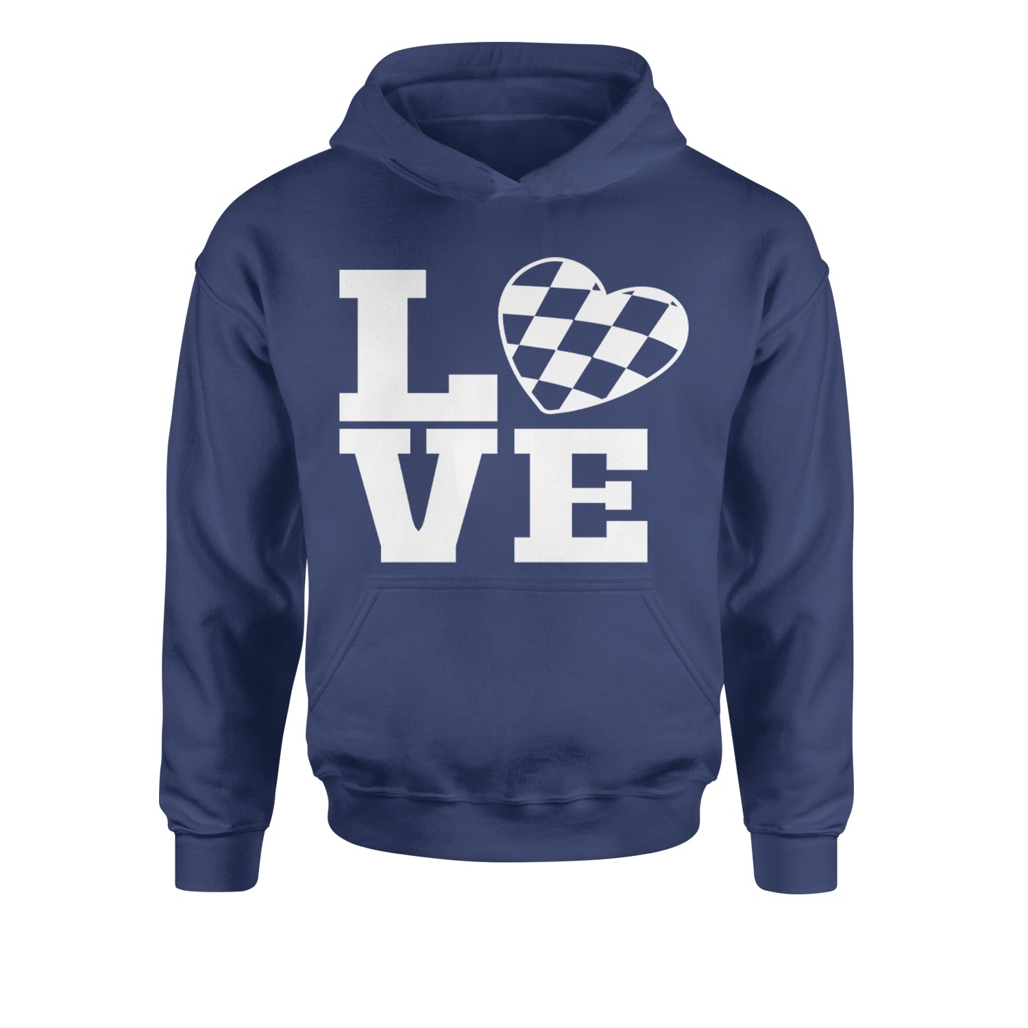 Love Racing Checkered Flag Heart Youth-Sized Hoodie Navy Blue