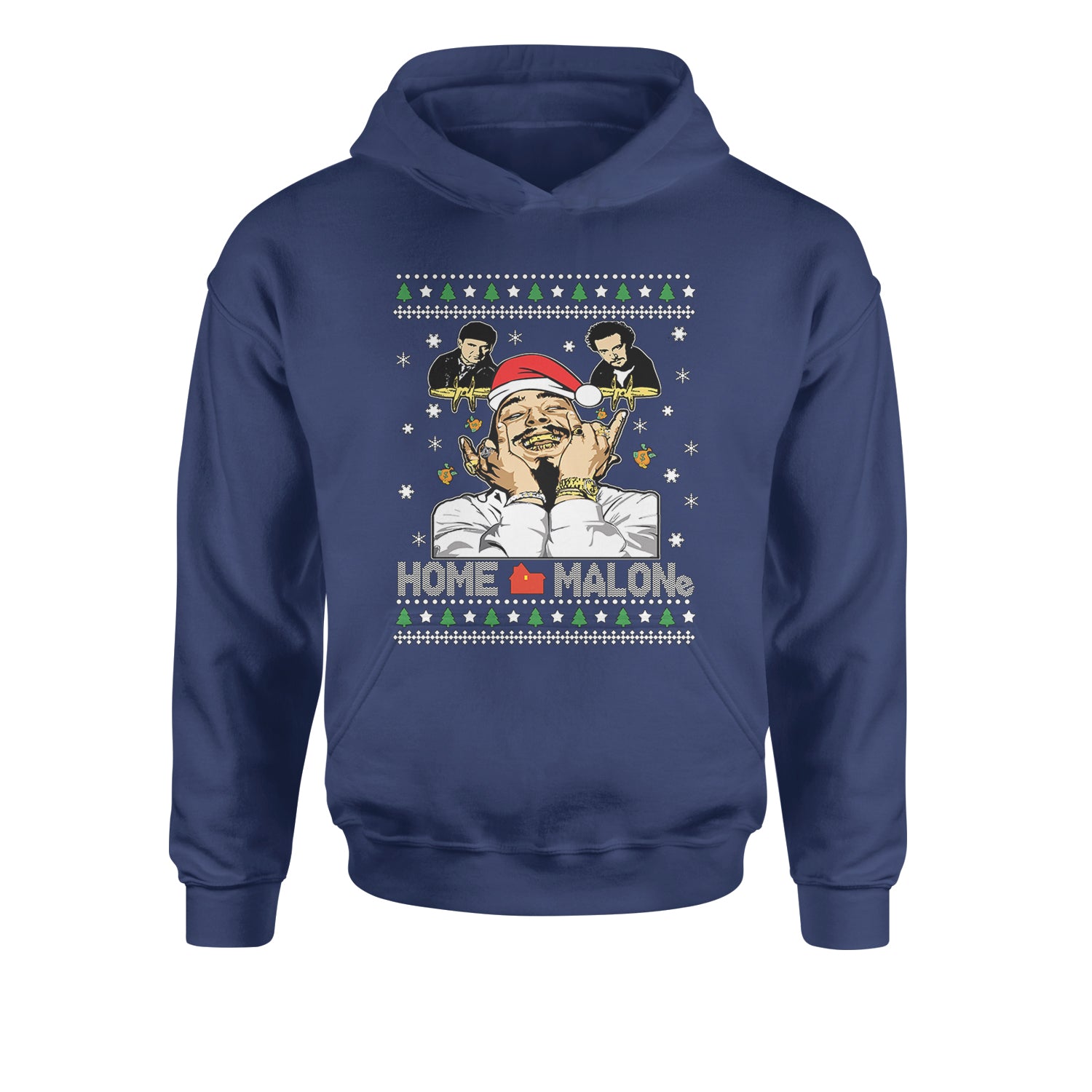 Home Malone Ugly ChristmasYouth-Sized Hoodie Navy Blue