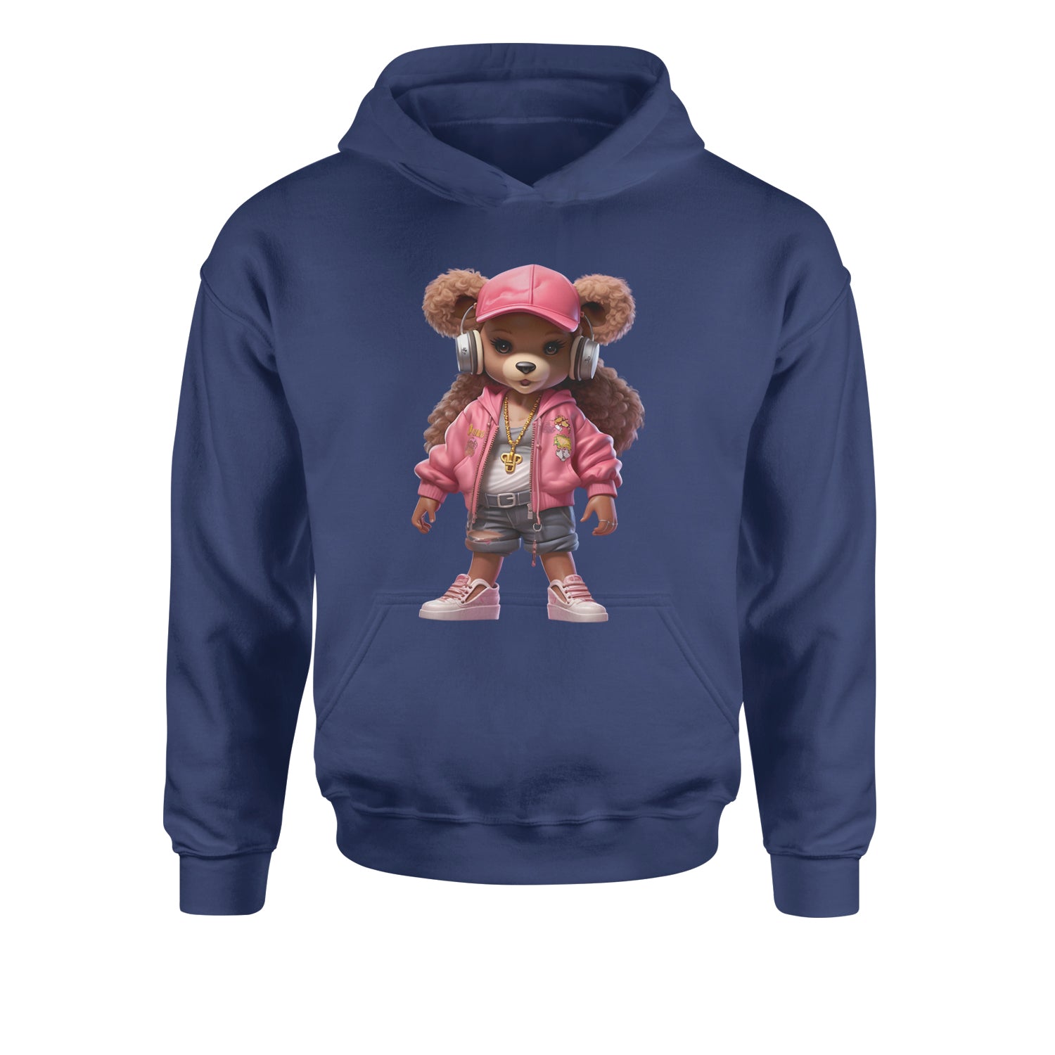 Pink Female Urban Graffiti BearYouth-Sized Hoodie Navy Blue