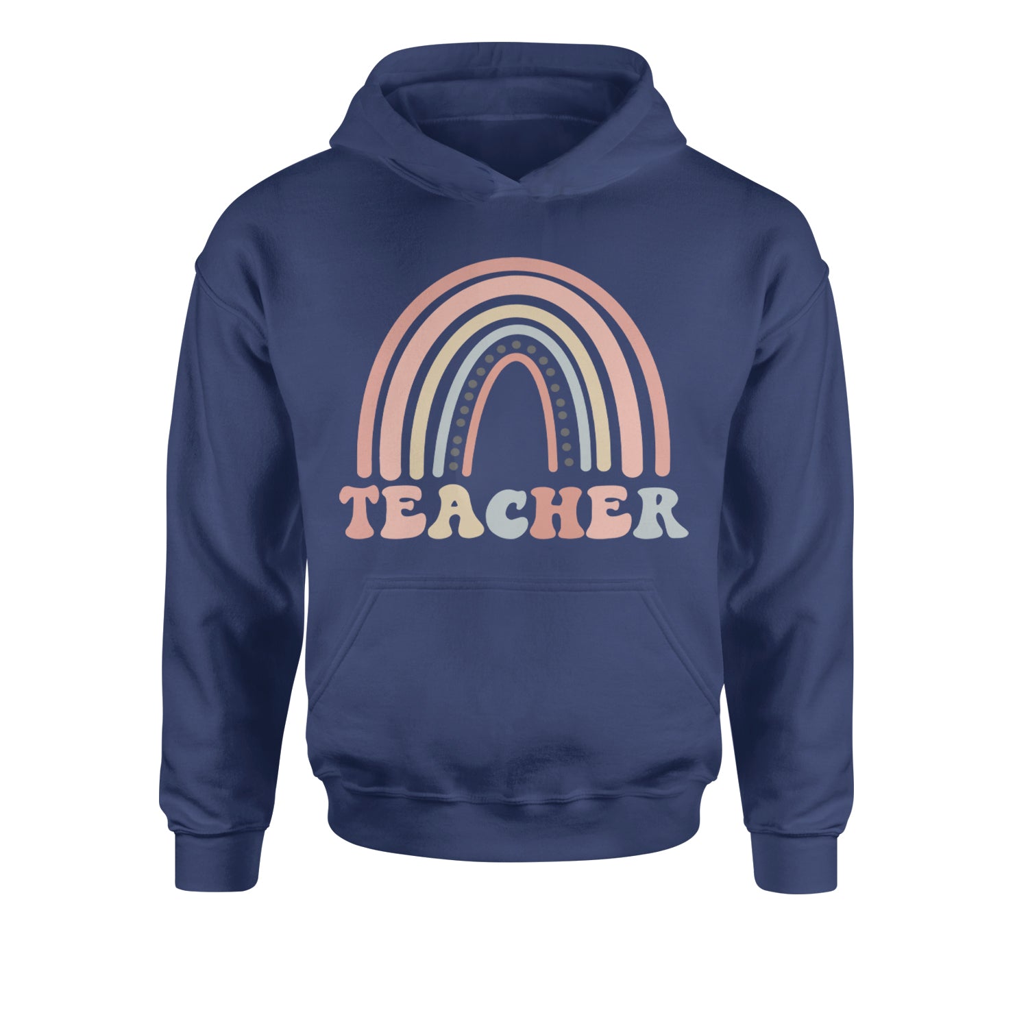 Teacher Pastel RainbowYouth-Sized Hoodie Navy Blue