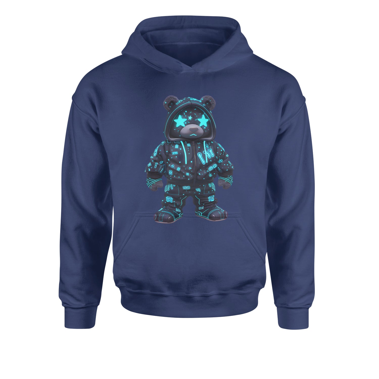 Starry Eyed Vaporwave Urban Graffiti BearYouth-Sized Hoodie Navy Blue