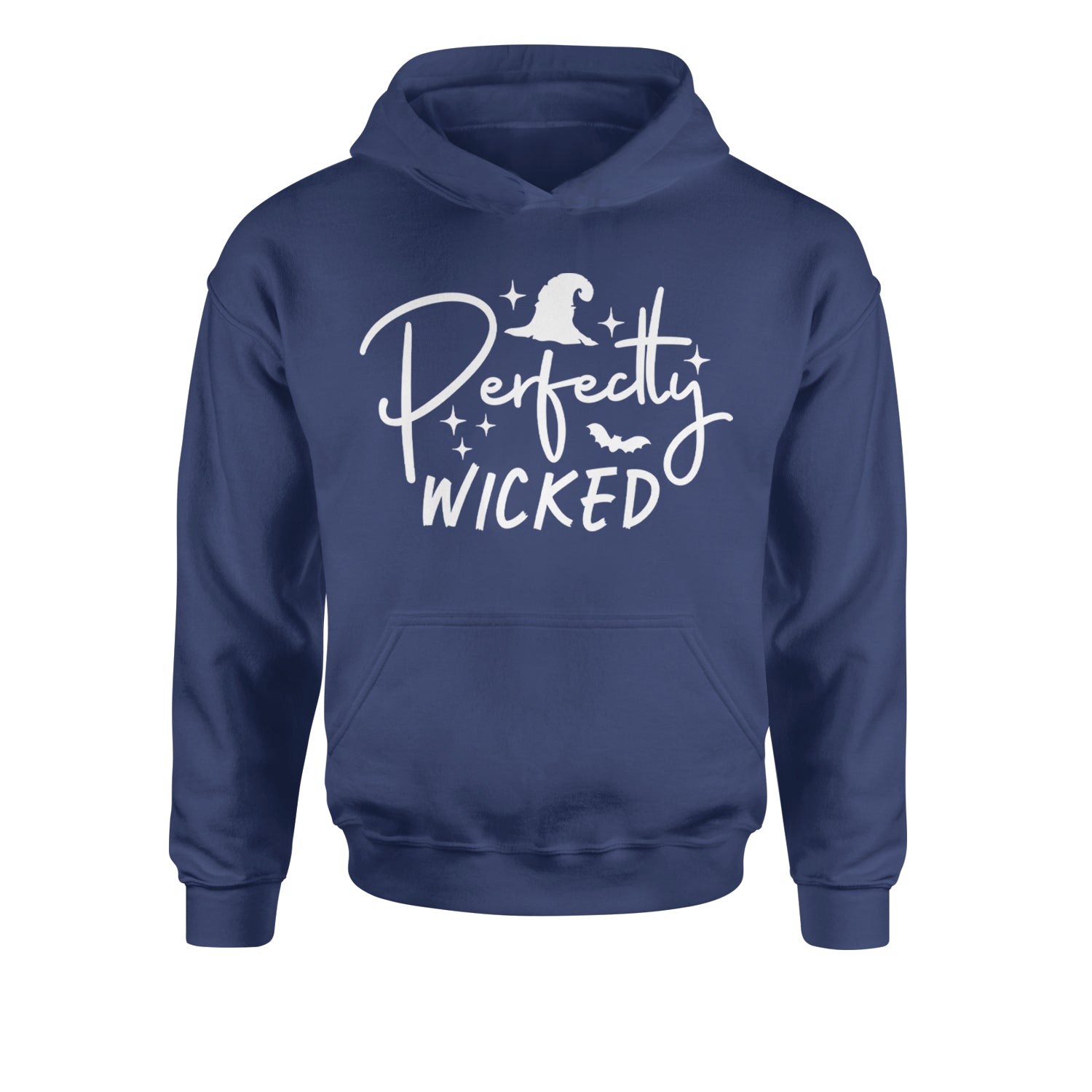 Perfectly Wicked Witchy Halloween Youth-Sized Hoodie Navy Blue