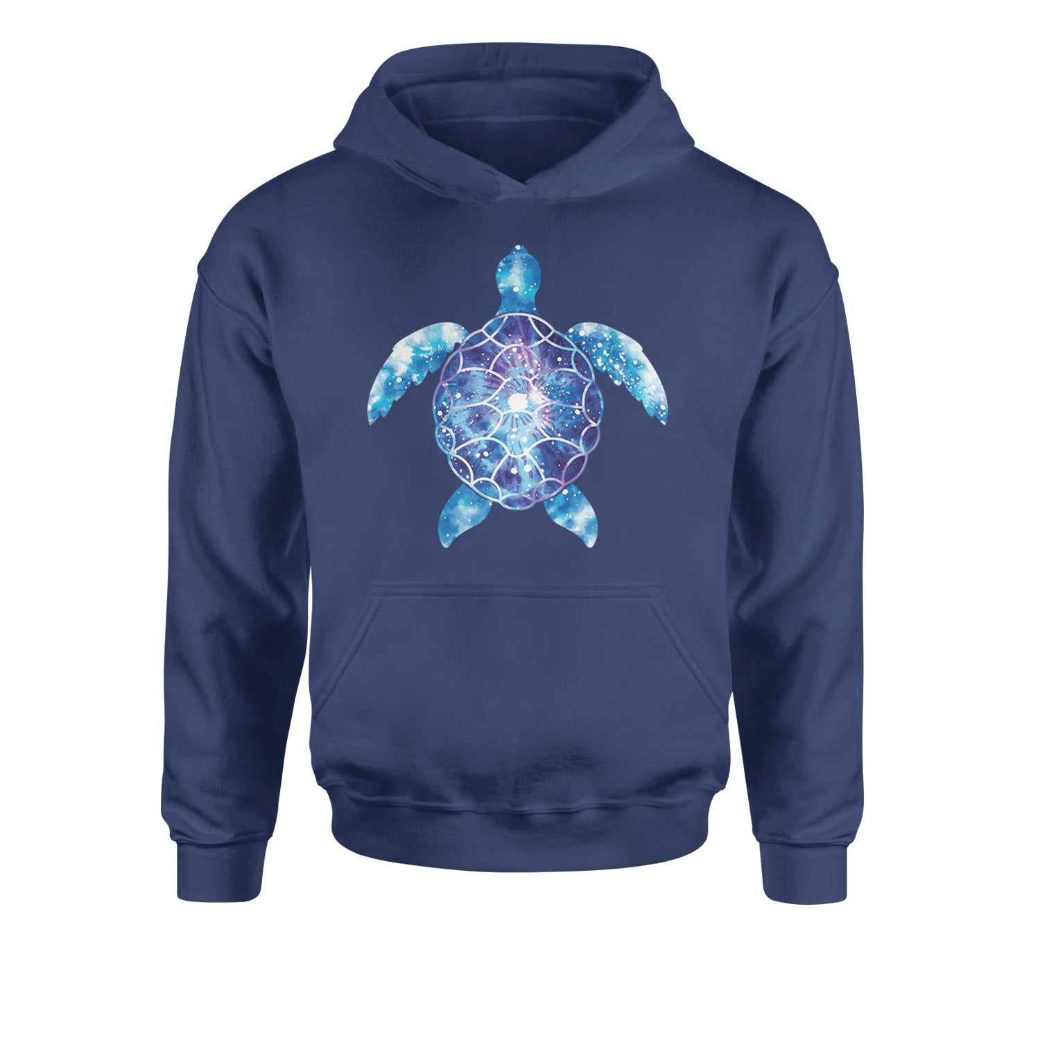 Ocean Aura Tie-Dye Sea Turtle Youth-Sized Hoodie Navy Blue