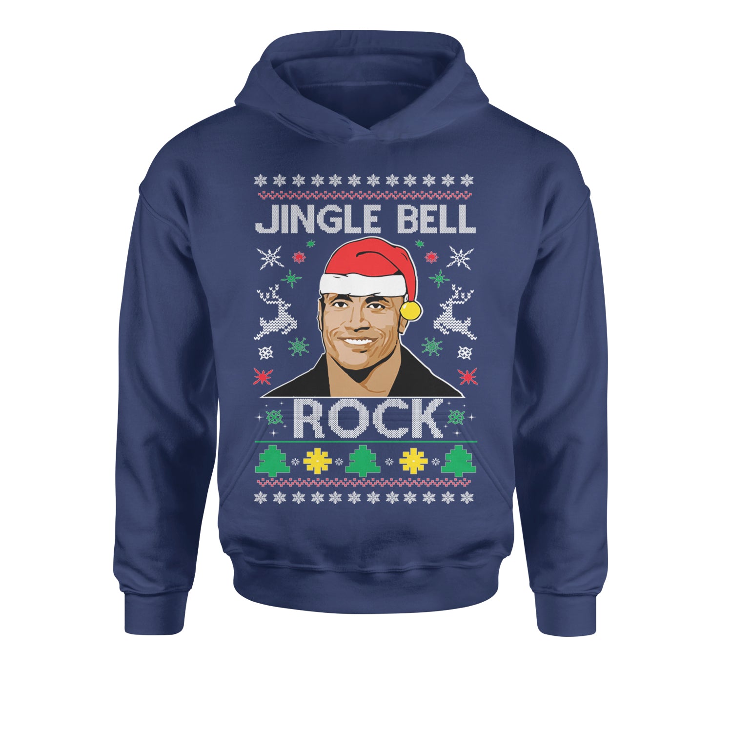 Jingle Bell Rock Ugly Christmas Youth-Sized Hoodie Navy Blue