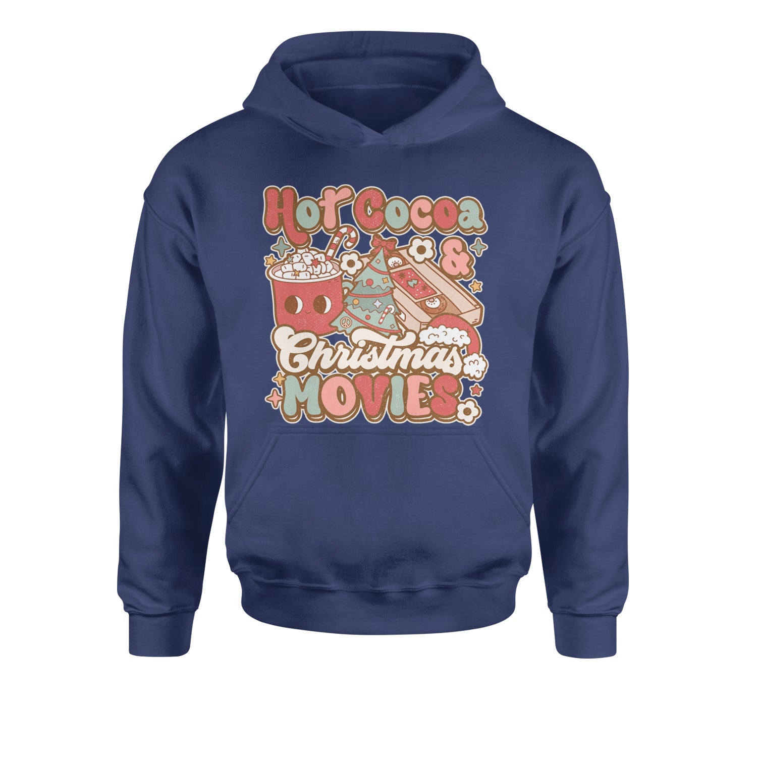 Hot Cocoa And Christmas Movies HolidayYouth-Sized Hoodie Navy Blue