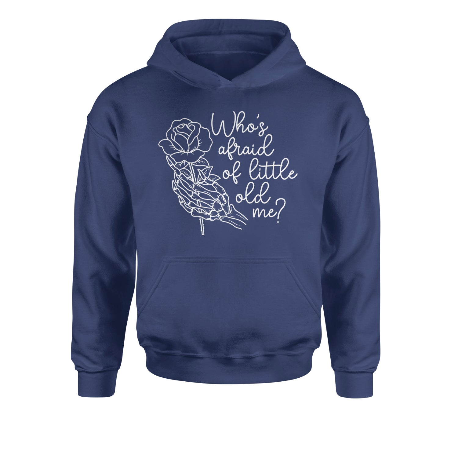 Who's Afraid Of Little Old Me Rose Skeleton Hand Youth-Sized Hoodie Navy Blue