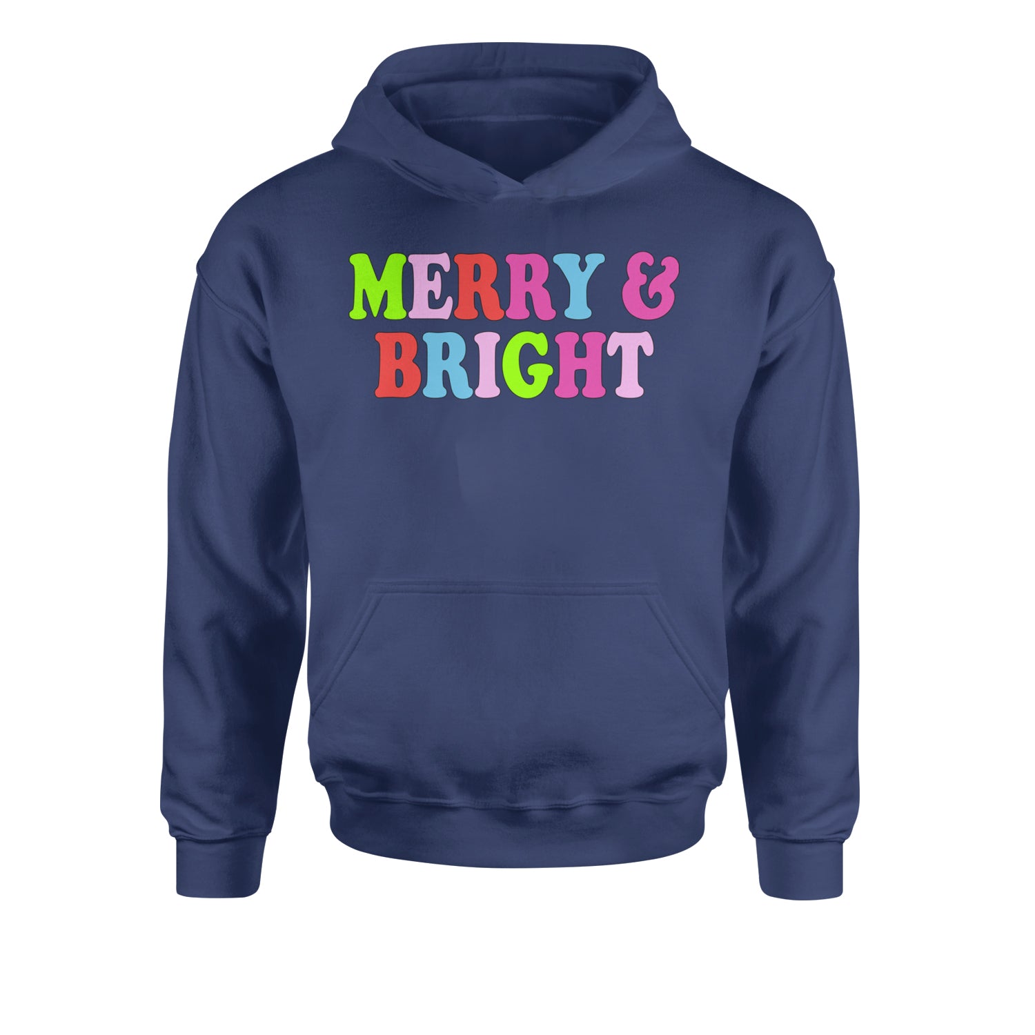 Merry and Bright Festive Christmas HolidayYouth-Sized Hoodie Navy Blue